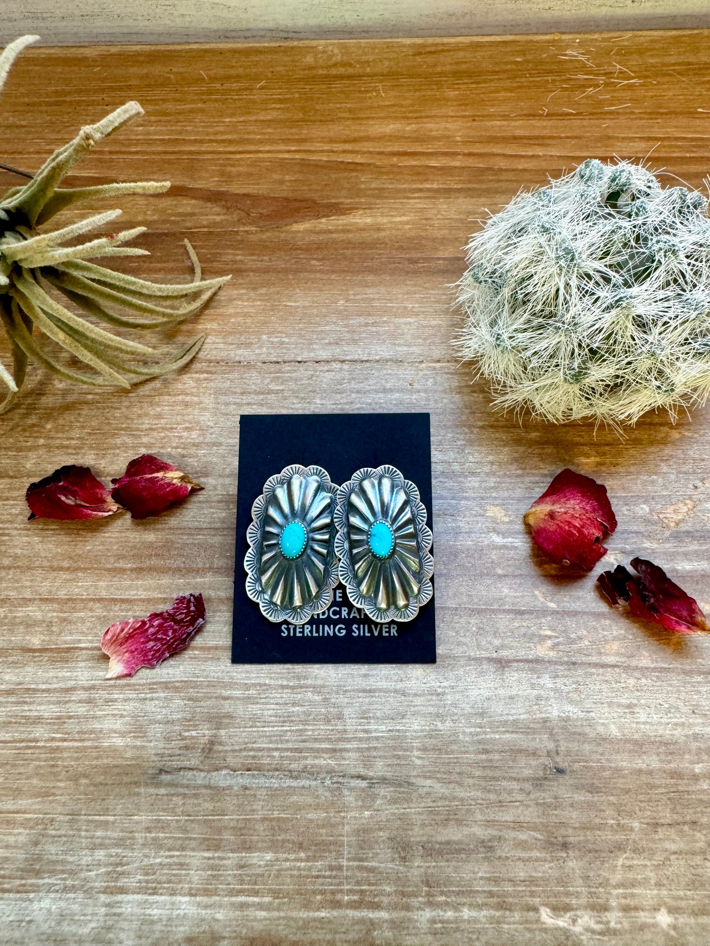 Long Sterling silver stud earrings with kingman turquoise