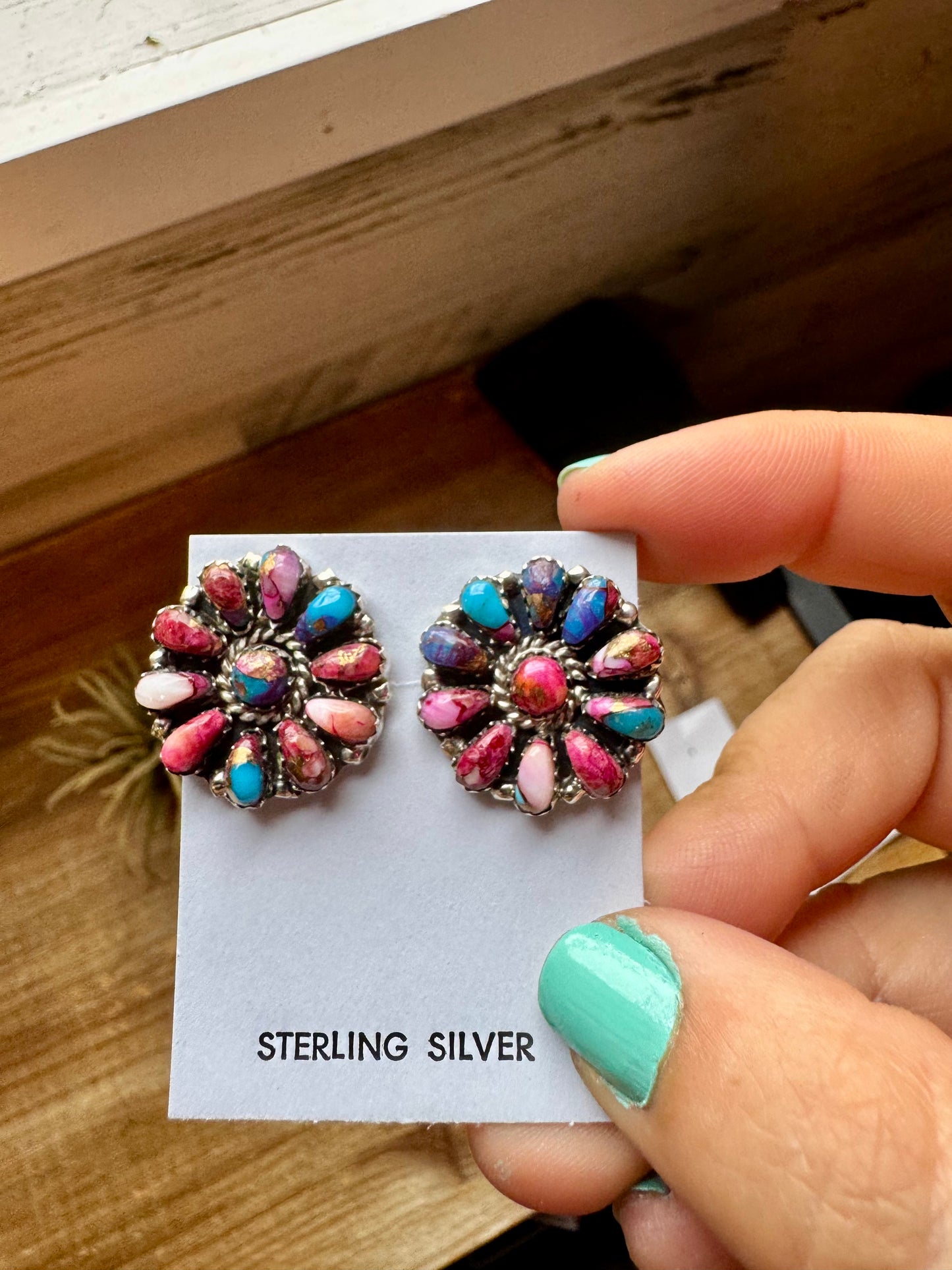 Handcrafted full cluster earrings featuring vibrant Pink Dahlia stones set in solid sterling silver. Stamped JW and made in the USA. Lightweight and unique. Curated by The Bijoux FAB.