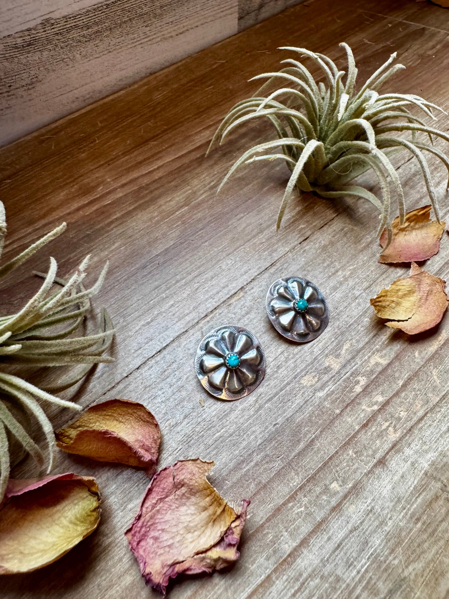 Classic stud earrings featuring genuine Kingman turquoise set in solid sterling silver with stamped backing. Handmade in the USA. Each stone is naturally unique. Curated by The Bijoux FAB.