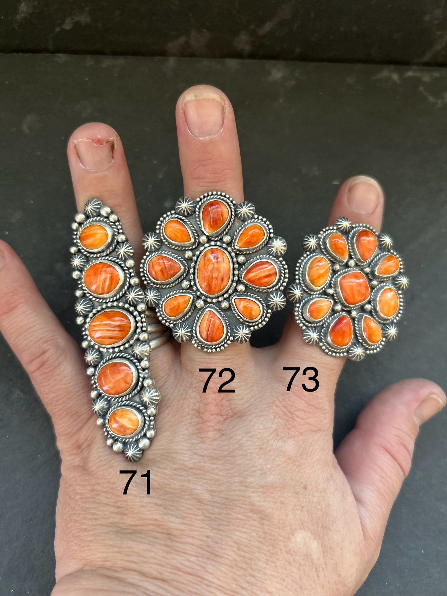 Sterling Silver Orange Spiny Oyster Crawler Ring – Size 8.5 – Artist Shay Pfeiffer