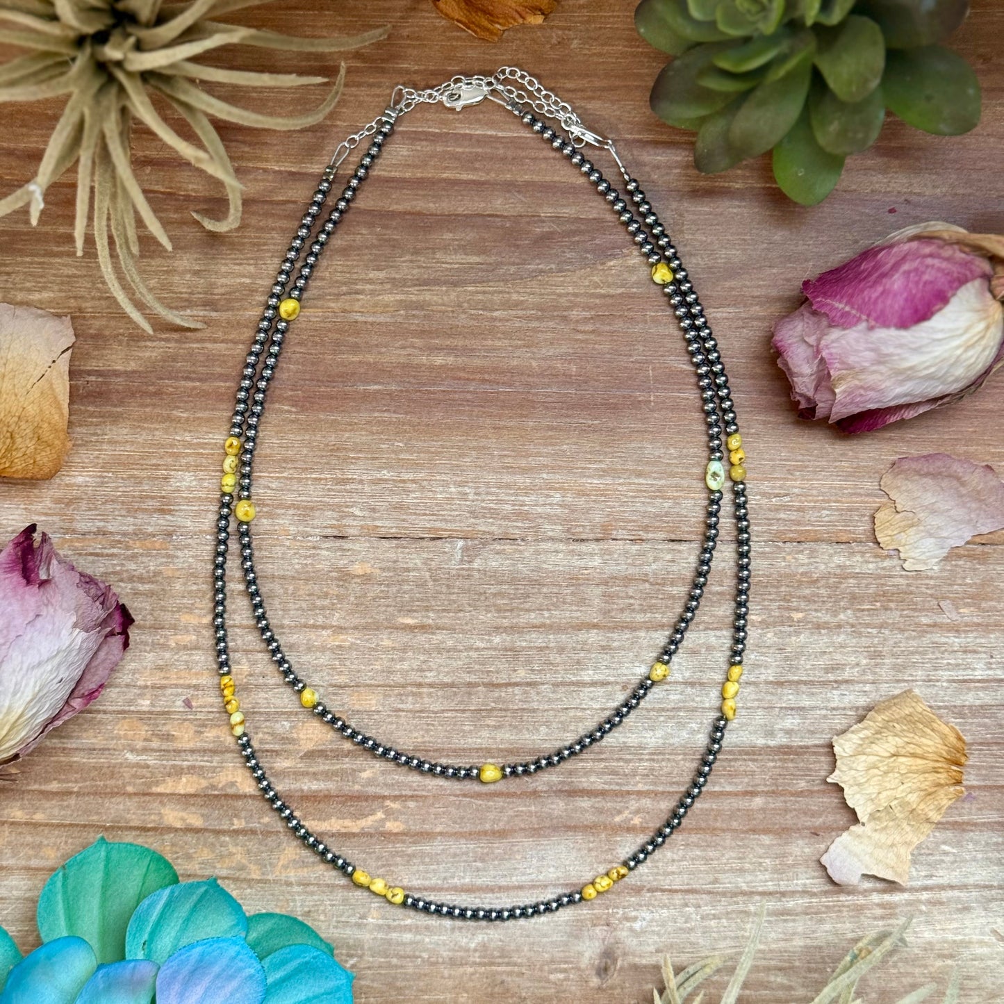 16.5” Palomino Turquoise Necklace – Sterling Silver Pearls