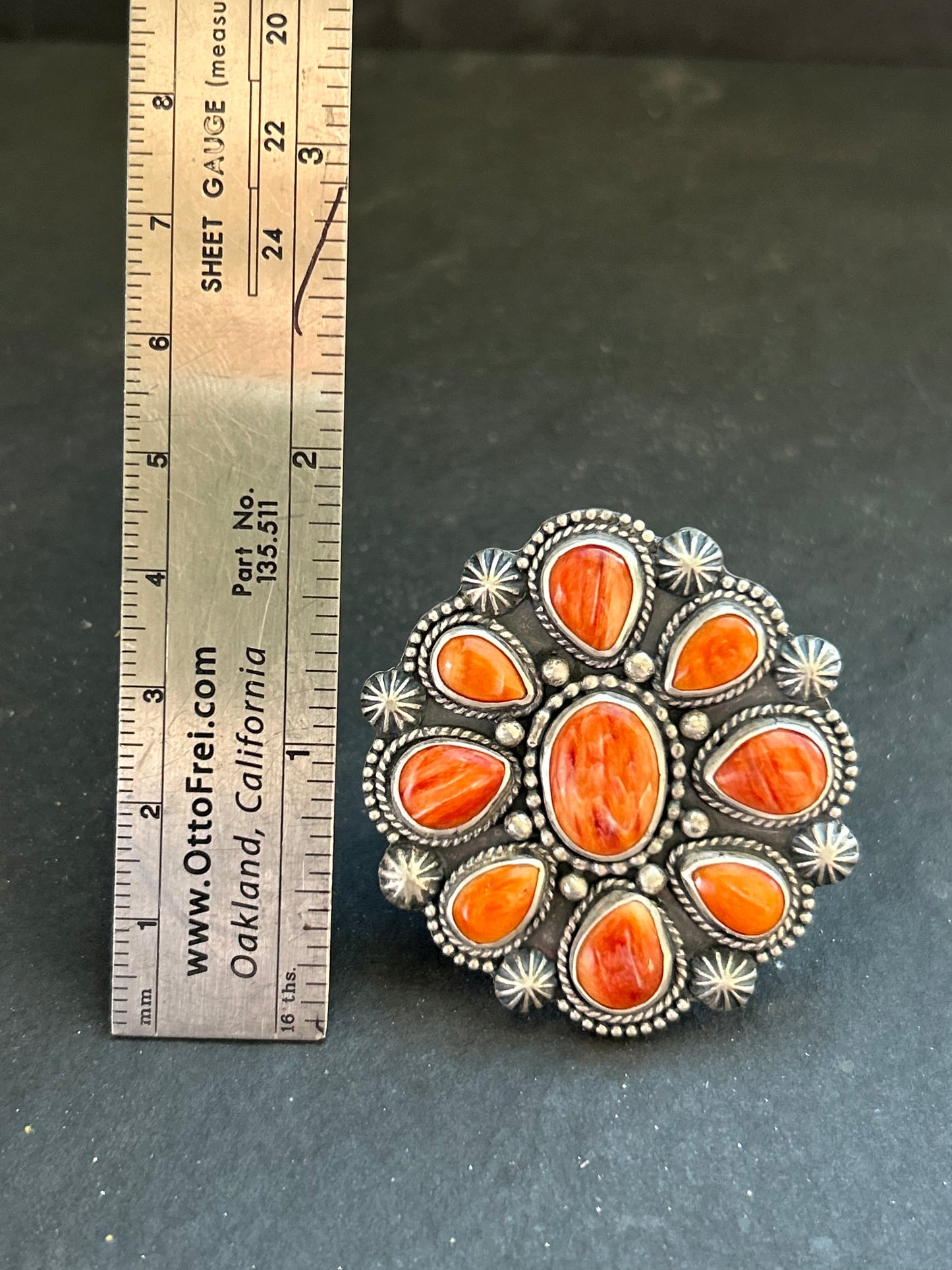Sterling Silver Orange Spiny Oyster Cluster Ring – Size 9 – Artist Shay Pfeiffer
