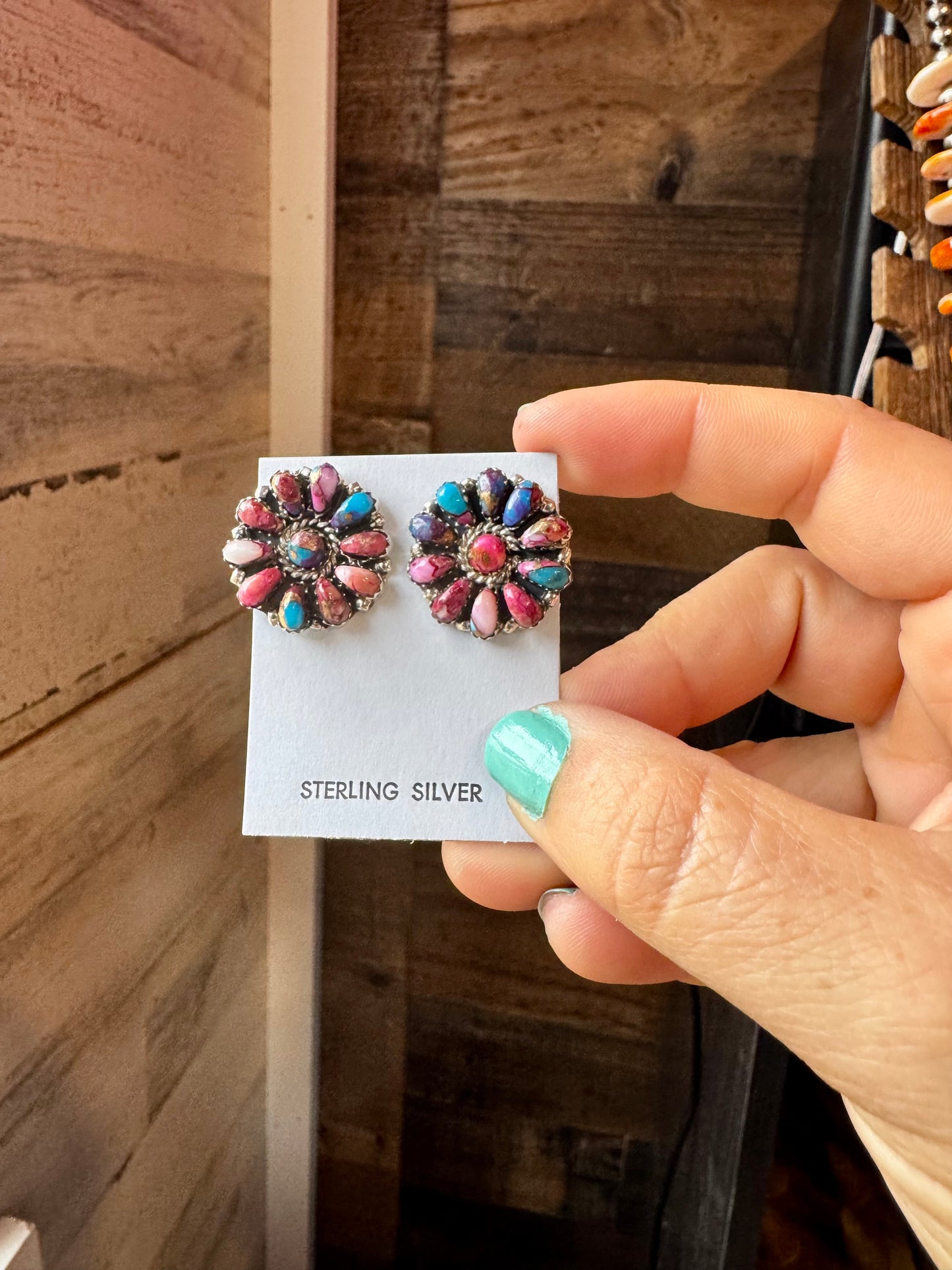 Handcrafted full cluster earrings featuring vibrant Pink Dahlia stones set in solid sterling silver. Stamped JW and made in the USA. Lightweight and unique. Curated by The Bijoux FAB.