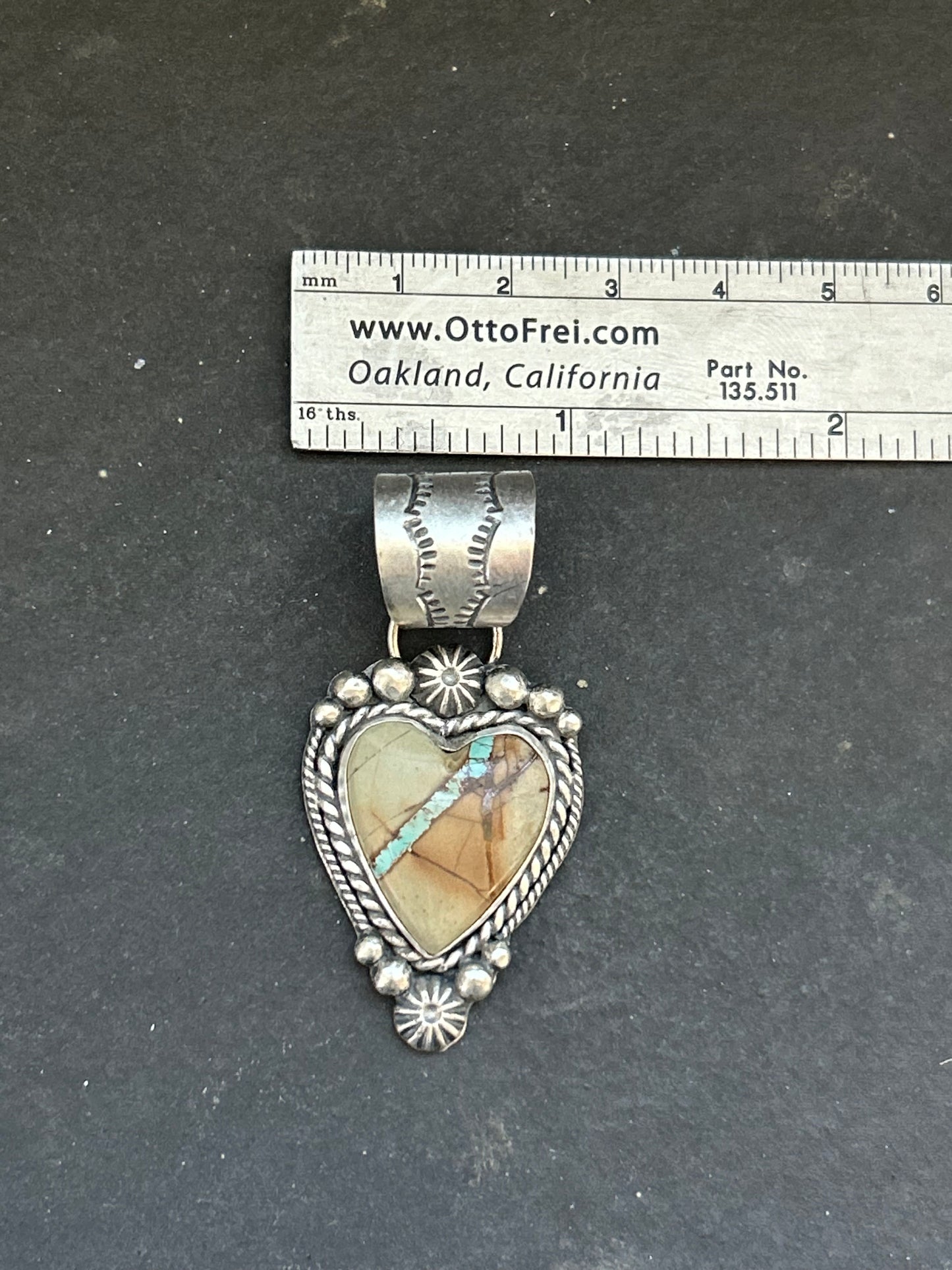 Sterling Silver Ribbon Royston Turquoise Heart Pendant – Fits Up to 10mm Beads – Artist Shay Pfeiffer