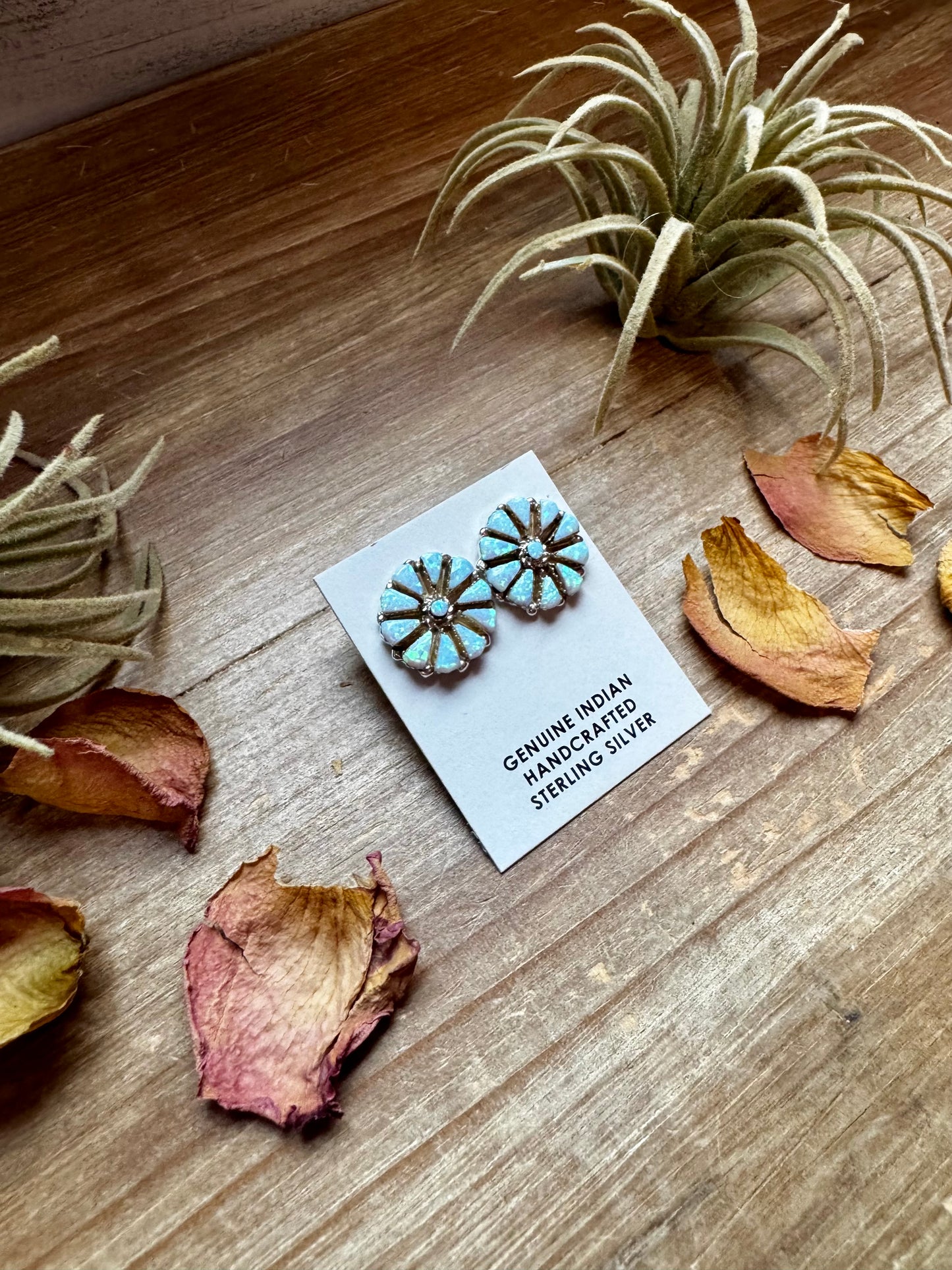 Handcrafted small cluster earrings featuring glowing white opal stones set in solid sterling silver. Stamped SD and made in the USA. Lightweight and one of a kind. Curated by The Bijoux FAB.
