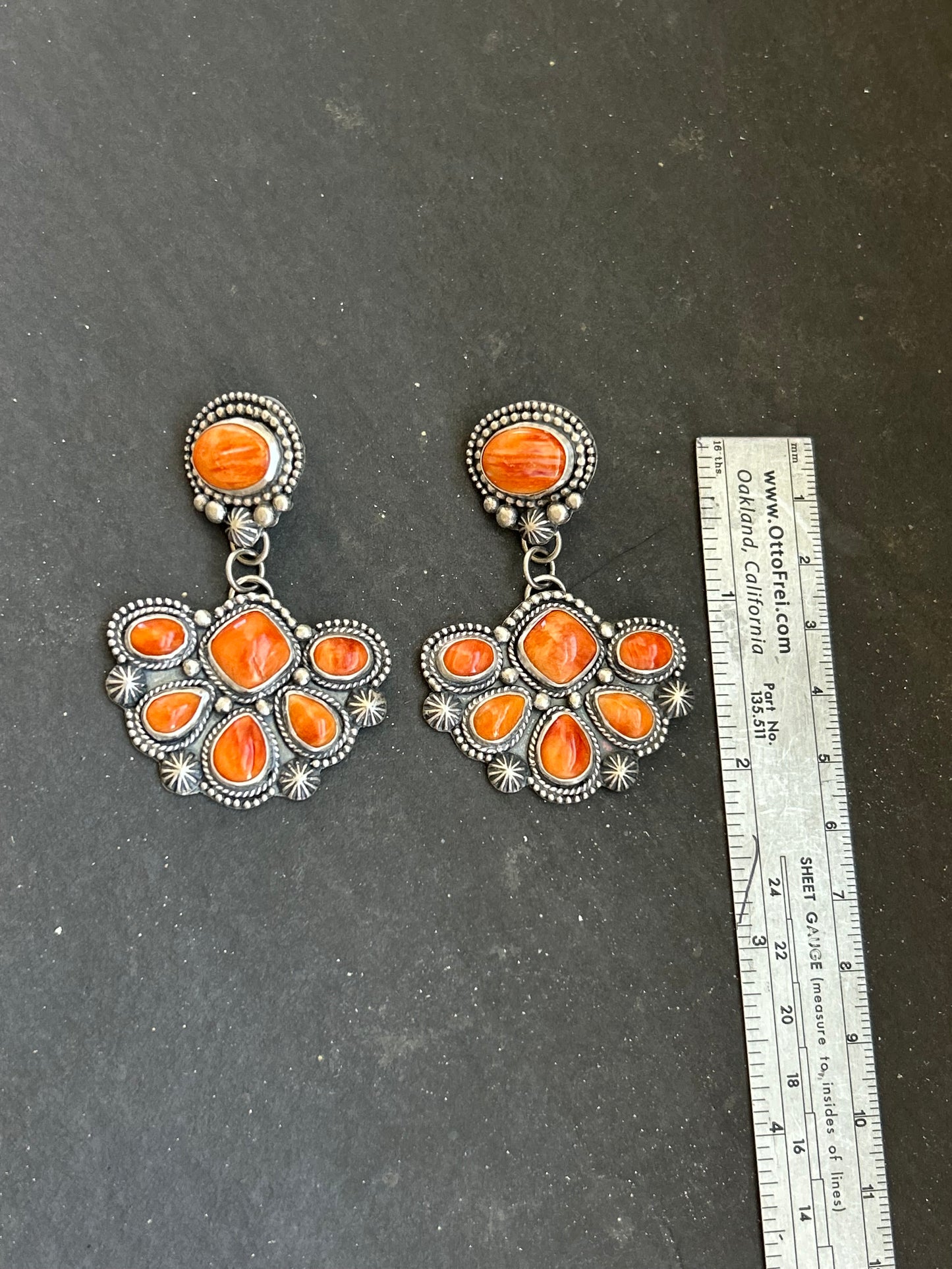 Sterling Silver Orange Spiny Oyster Half Cluster Dangle Earrings – Artist Shay Pfeiffer