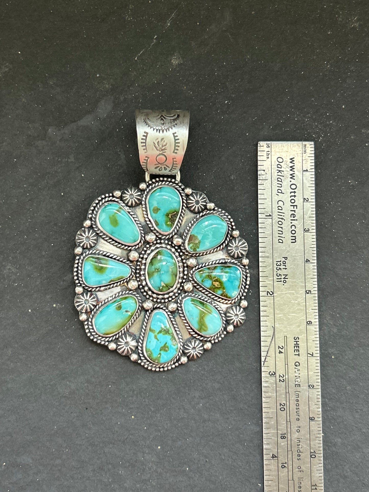 Sterling Silver Sonoran Mountain Turquoise Cluster Pendant – Fits Up to 15mm Beads – Artist Shay Pfeiffer