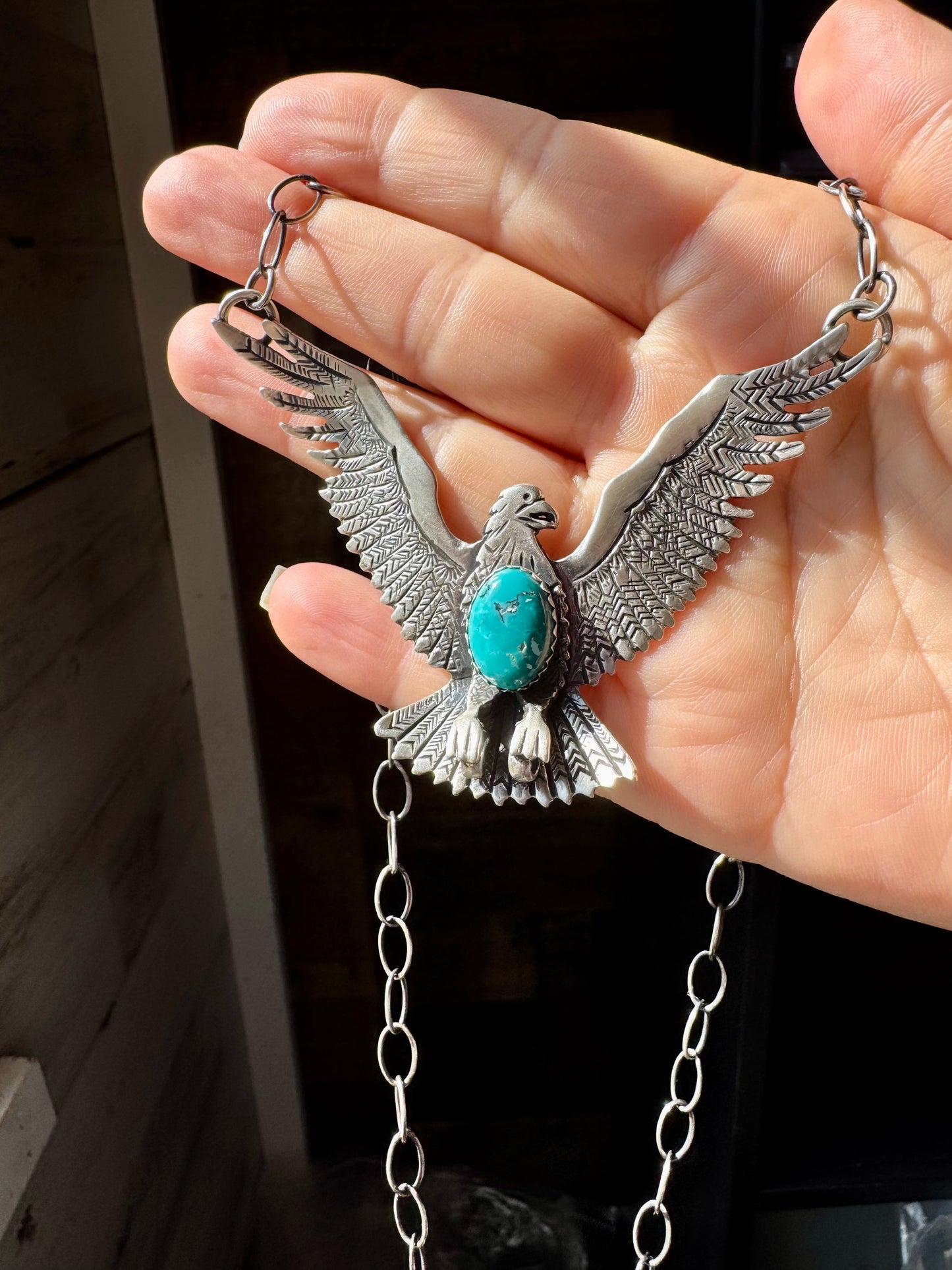 One-of-a-Kind Eagle Necklace with Turquoise – Rob T. Kelly, Native Made