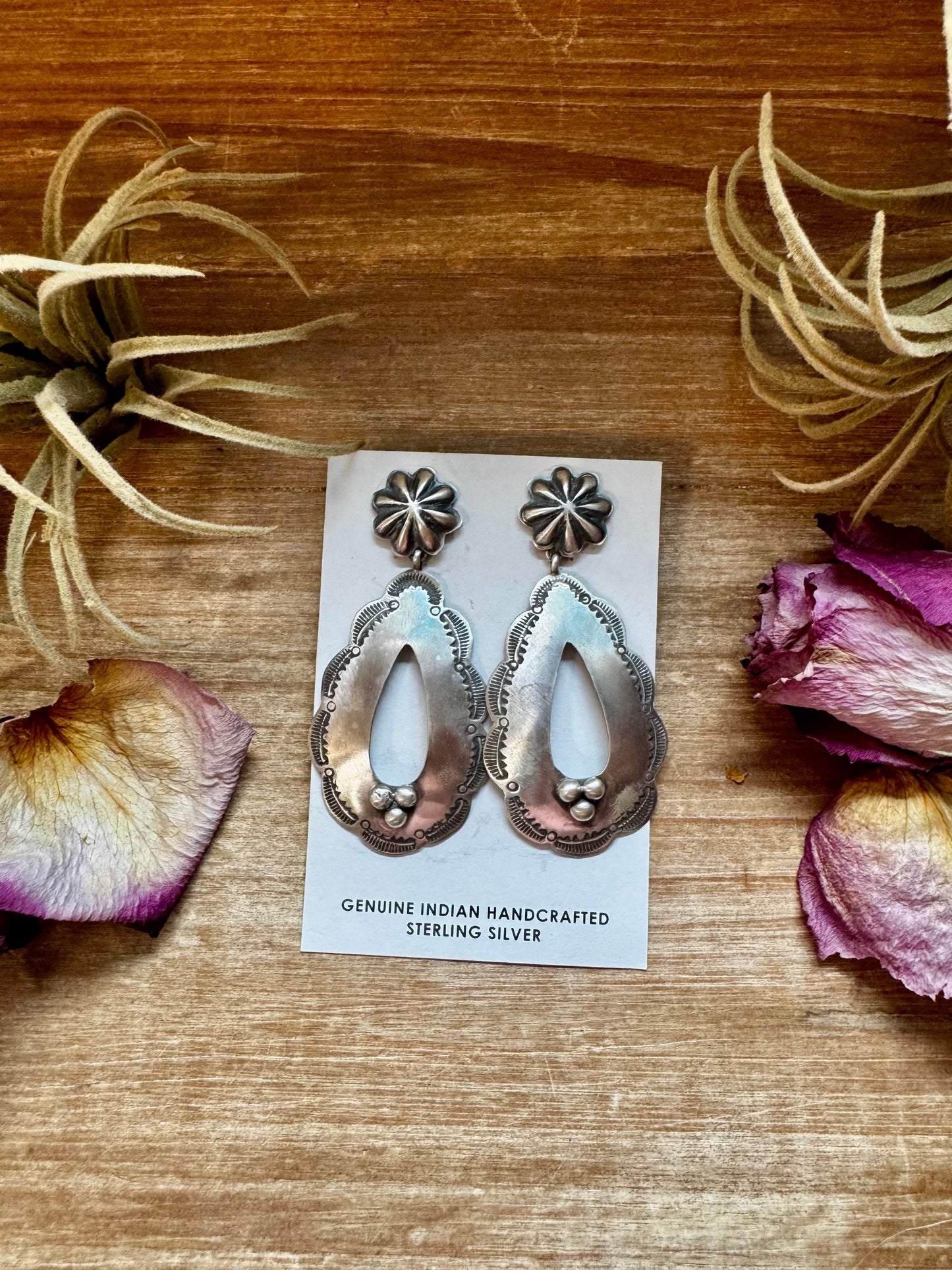 Concho & Teardrop Dangle Earrings – Sterling Silver