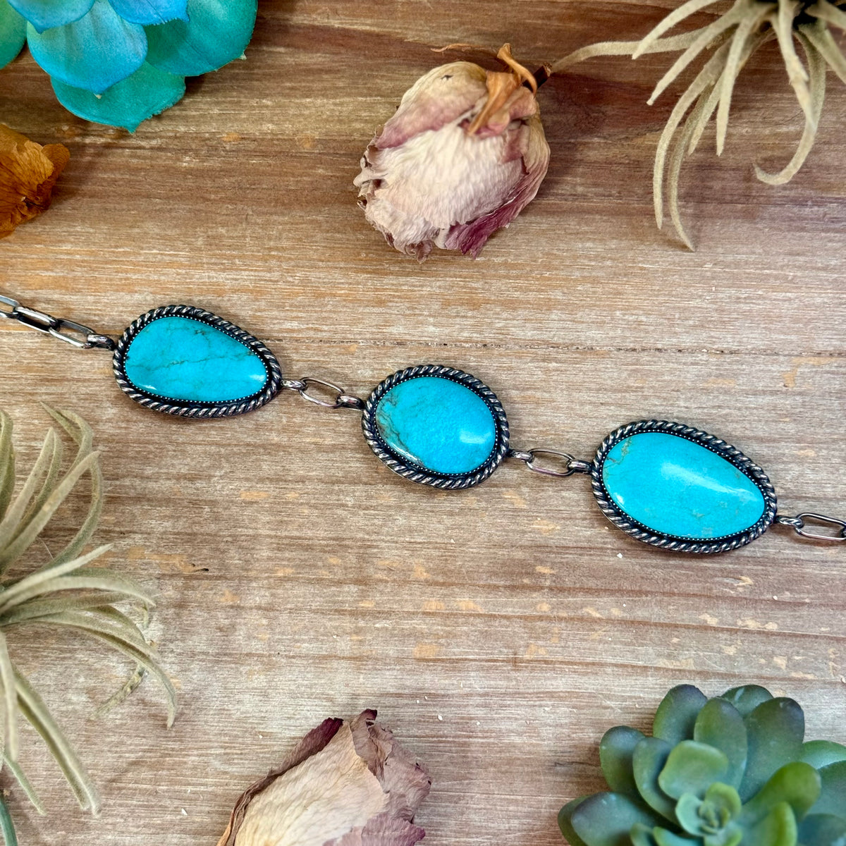 One-of-a-Kind Two-Stone Blue-Green Turquoise Statement Ring