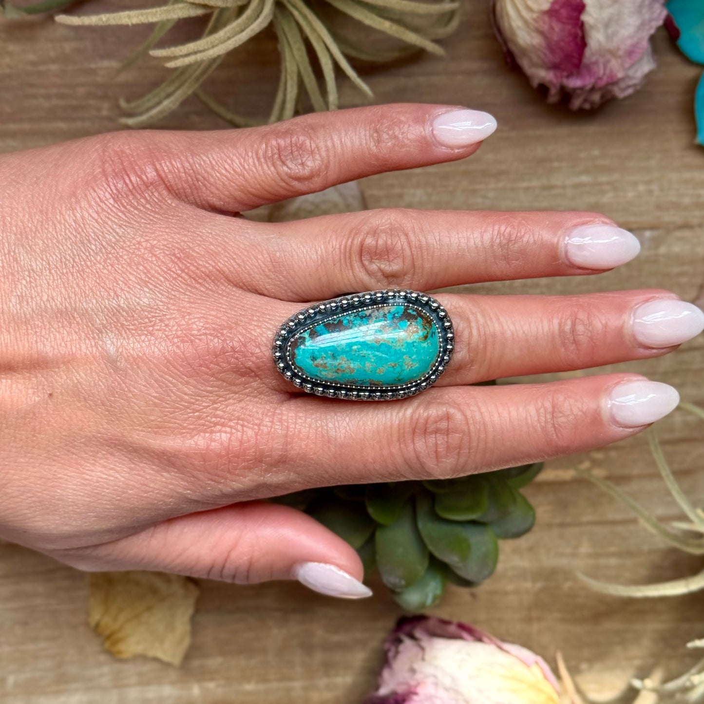 MJ Turquoise Ring – Sterling Silver Adjustable Band