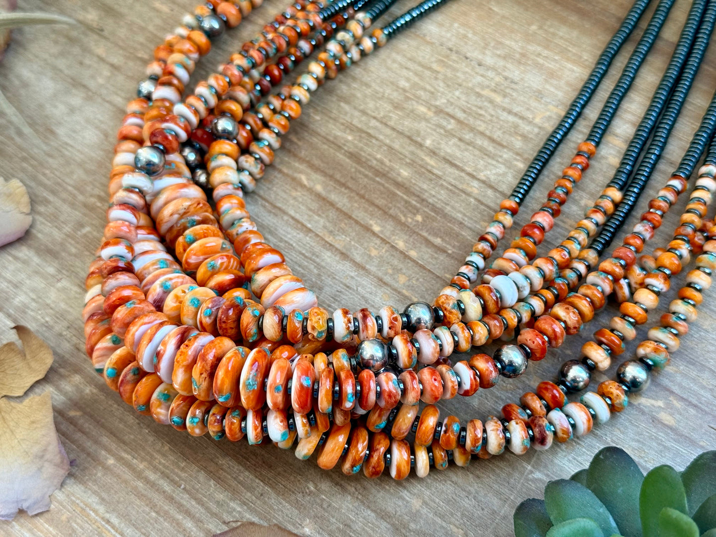 22” Orange & Turquoise Graduated Necklace