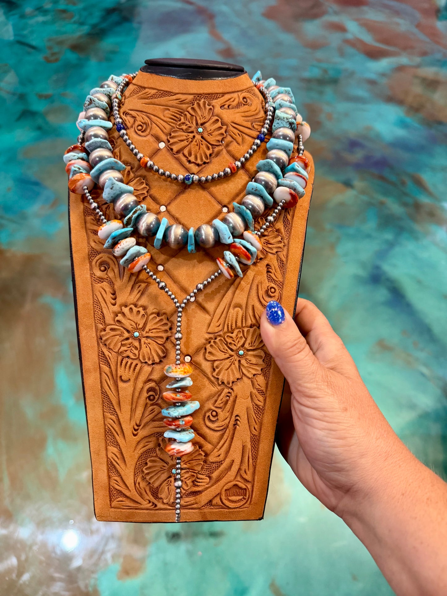 Jaci Blue Turquoise, Spiny Oyster, Lapis & Sterling Silver Pearl Necklace β Pick Your Favorite