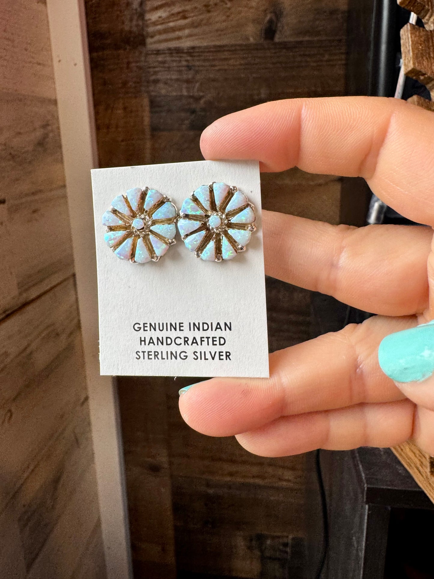 Handcrafted small cluster earrings featuring glowing white opal stones set in solid sterling silver. Stamped SD and made in the USA. Lightweight and one of a kind. Curated by The Bijoux FAB.