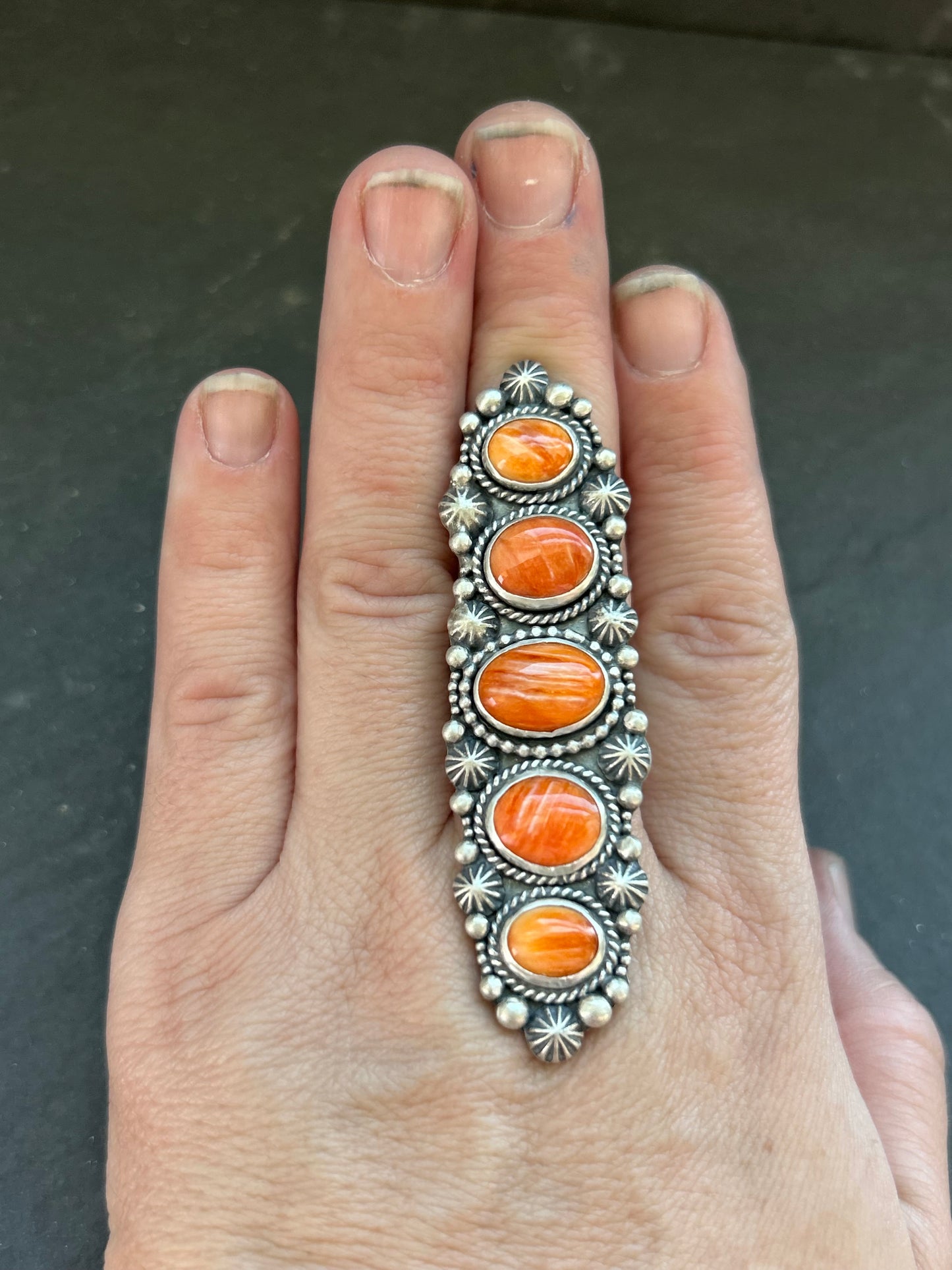 Sterling Silver Orange Spiny Oyster Crawler Ring – Size 8.5 – Artist Shay Pfeiffer