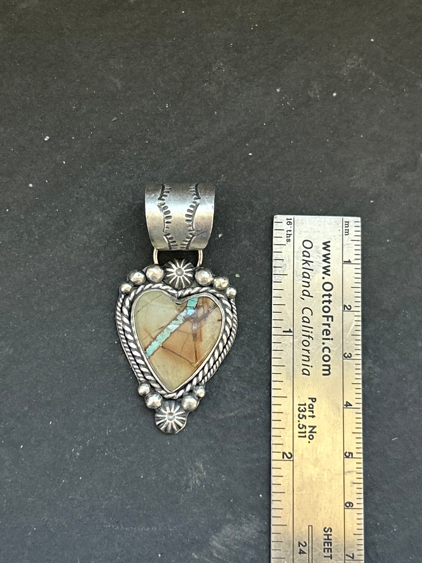 Sterling Silver Ribbon Royston Turquoise Heart Pendant – Fits Up to 10mm Beads – Artist Shay Pfeiffer