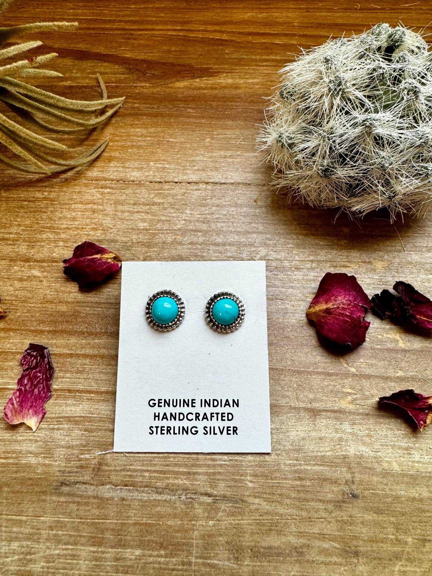 Kingman Turquoise Stud Earrings – Sterling Silver, Native Made, USA