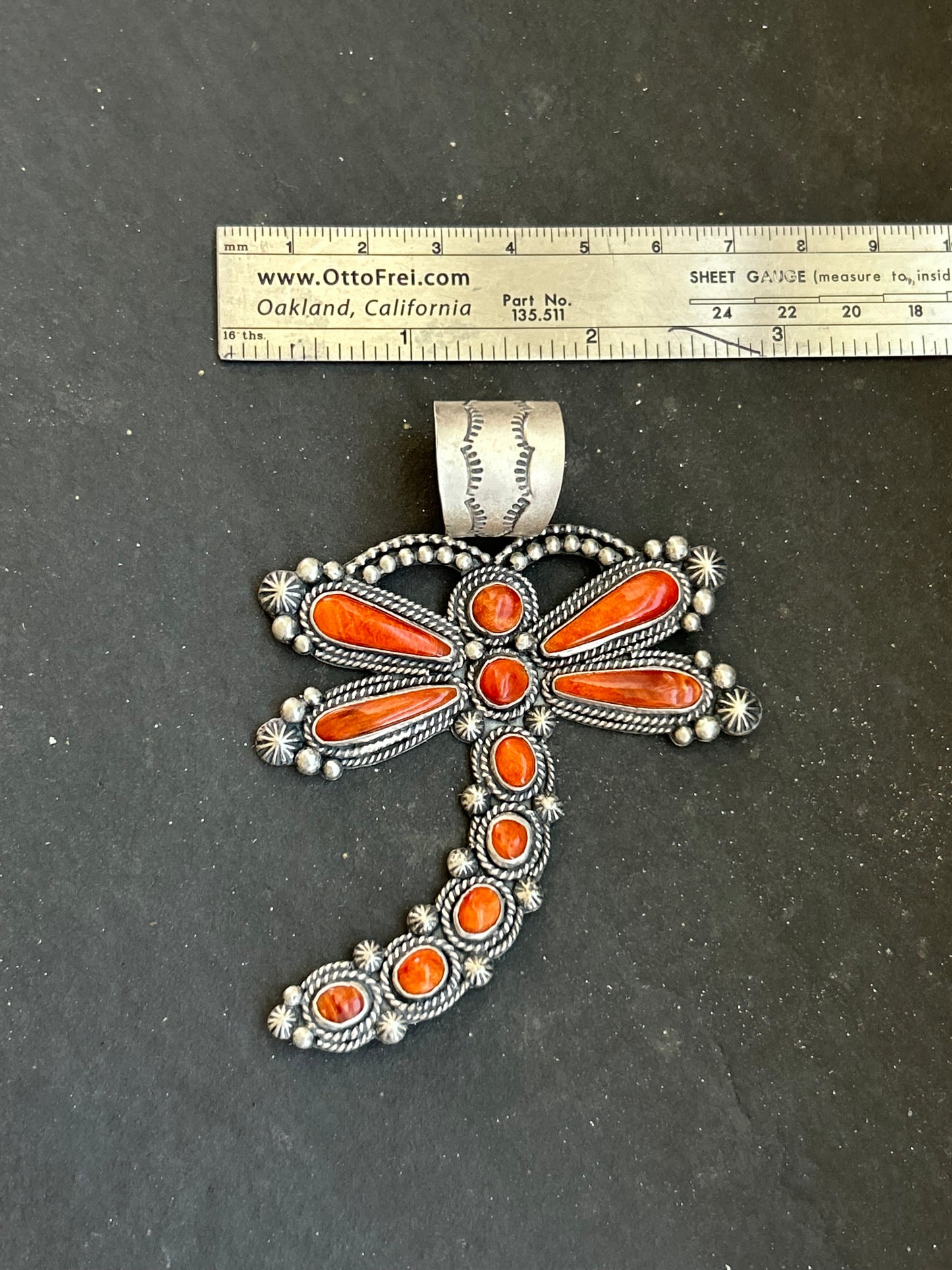 Sterling Silver Orange Spiny Oyster Dragonfly Pendant – Fits Up to 15 mm Beads – Artist Shay Pfeiffer