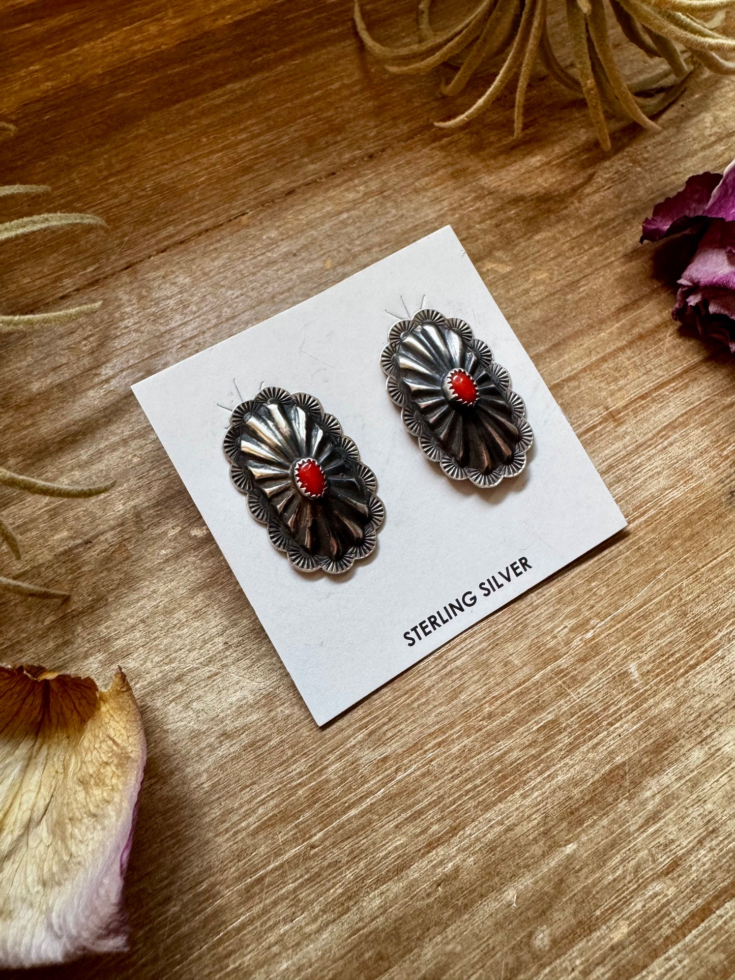 Red Stud Earrings Concho earrings – Sterling Silver