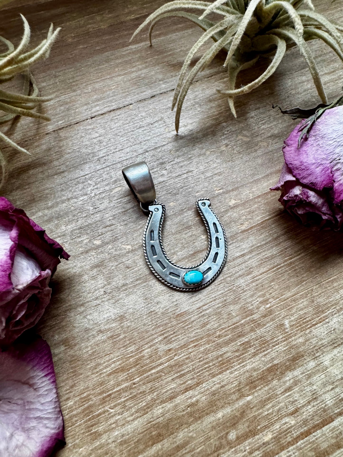 Horseshoe Pendant with Golden Hill Turquoise – Sterling Silver