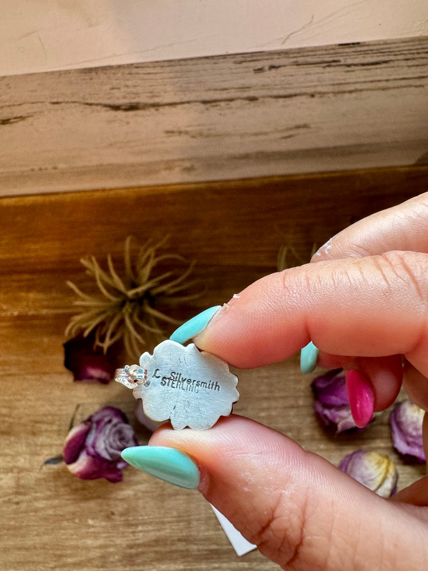 Kingman Turquoise & Silver Pearl Stud Earrings – Sterling Silver – Native Made by L. Silversmith