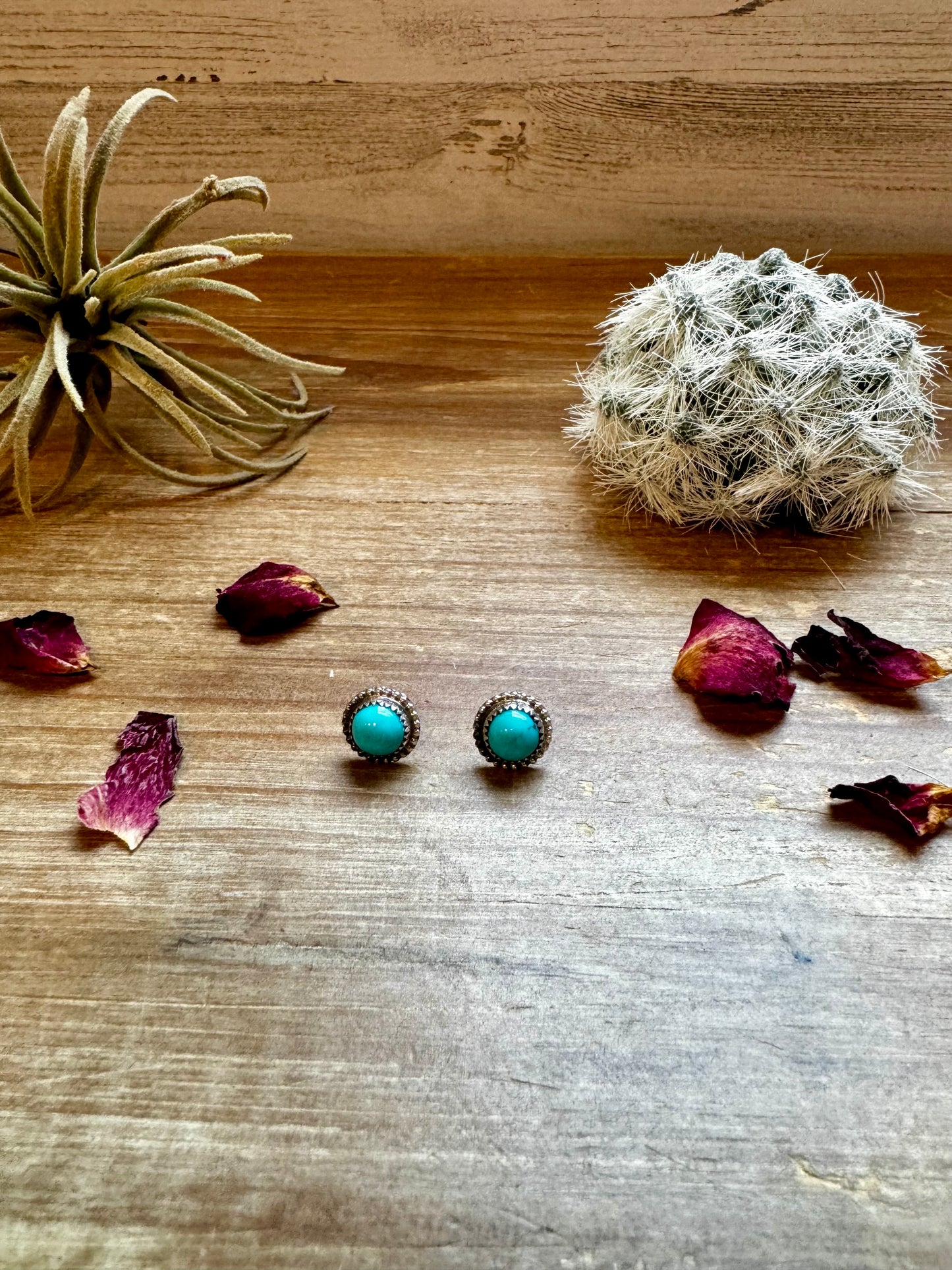 Kingman Turquoise Stud Earrings – Sterling Silver, Native Made, USA