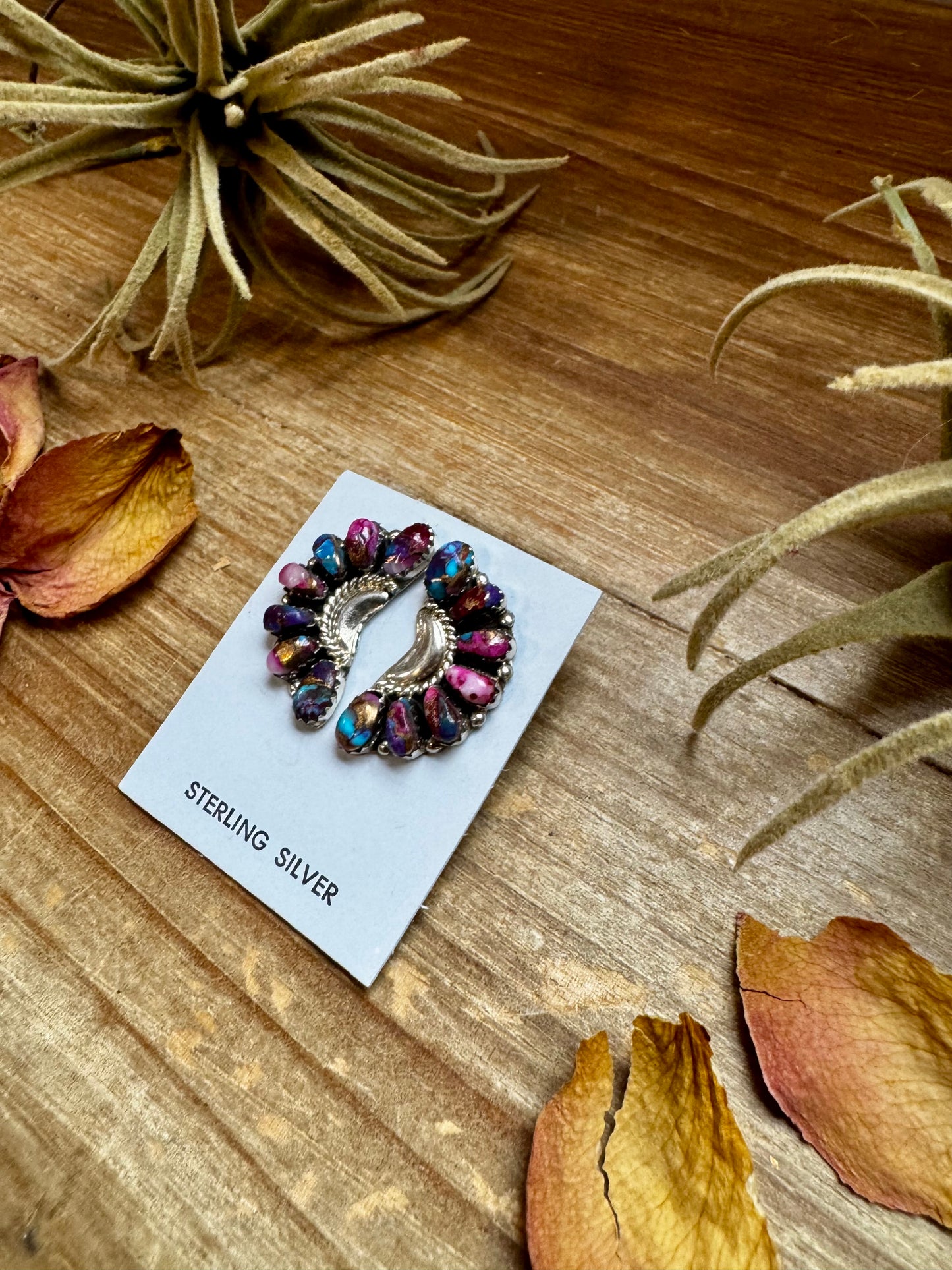 Half cluster earrings handcrafted with vibrant pink dahlia stones set in solid sterling silver. Stamped JW and made in the USA. Each pair is one of a kind. Curated by The Bijoux FAB.