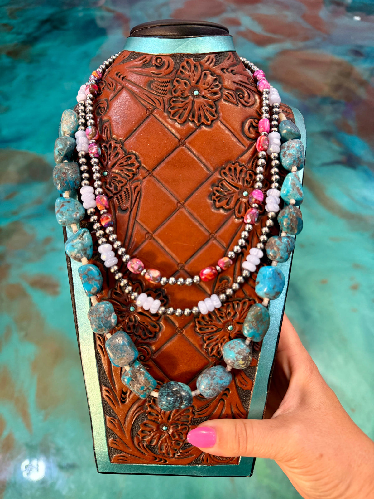 Pink Mojave, Blue Lace Agate & Turquoise 3-Piece Necklace - Pick Your Favorite