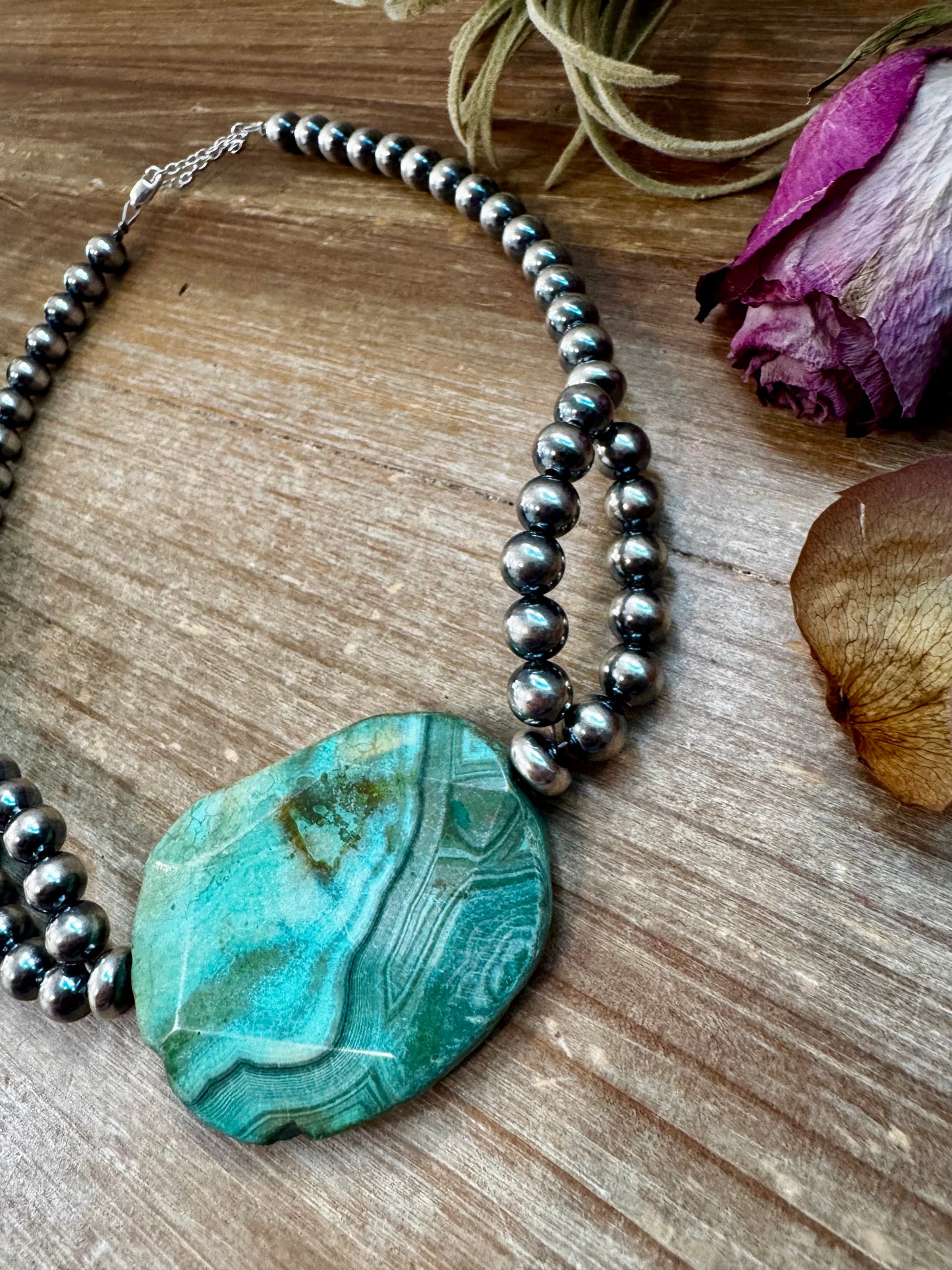 Agate Druzy Necklace – 8mm & 10mm Sterling Silver Pearls – Handmade by The Bijoux FAB – 17"
