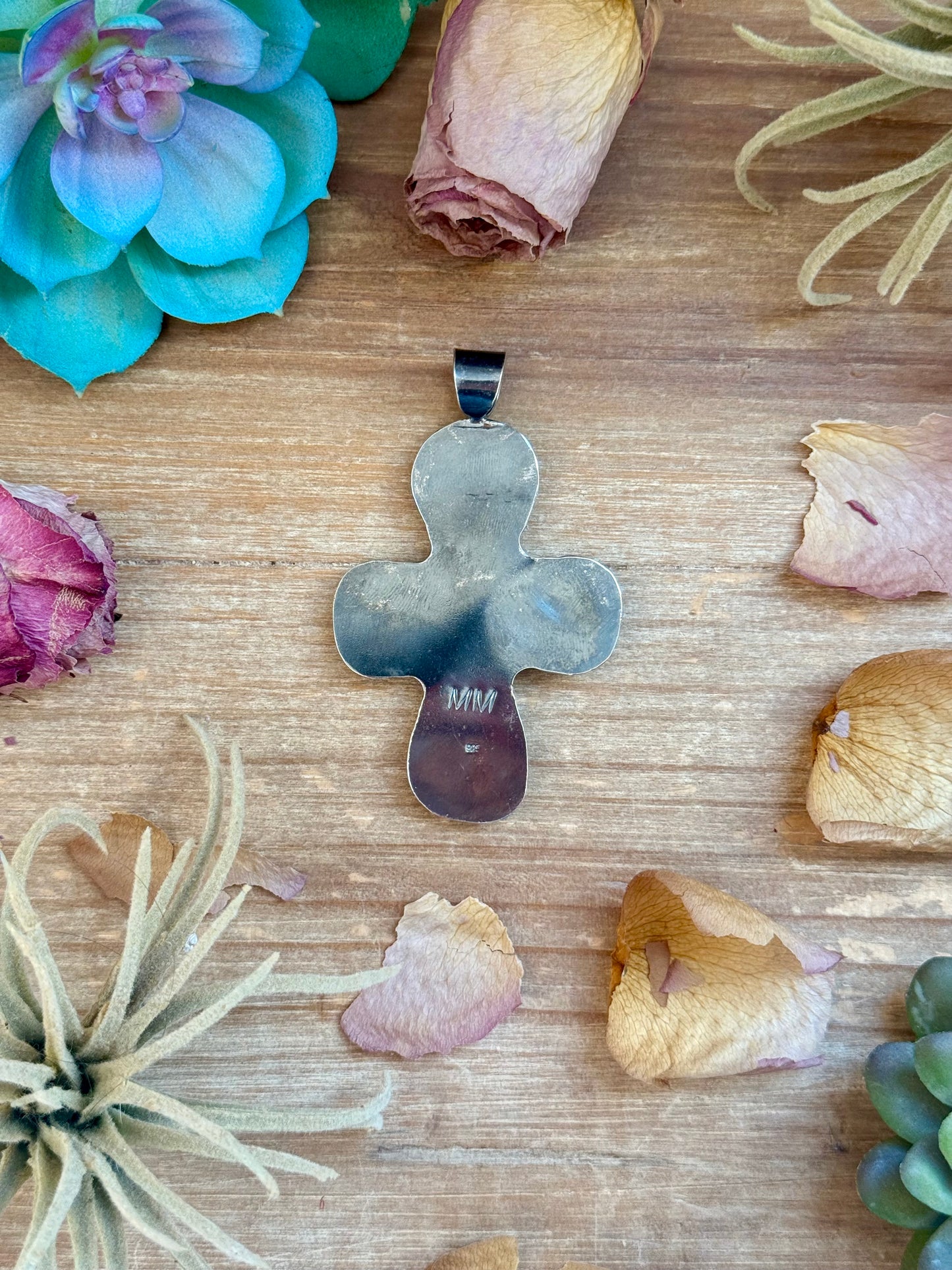 Turquoise Cross Pendant – Sterling Silver (Fits 8mm Pearls)