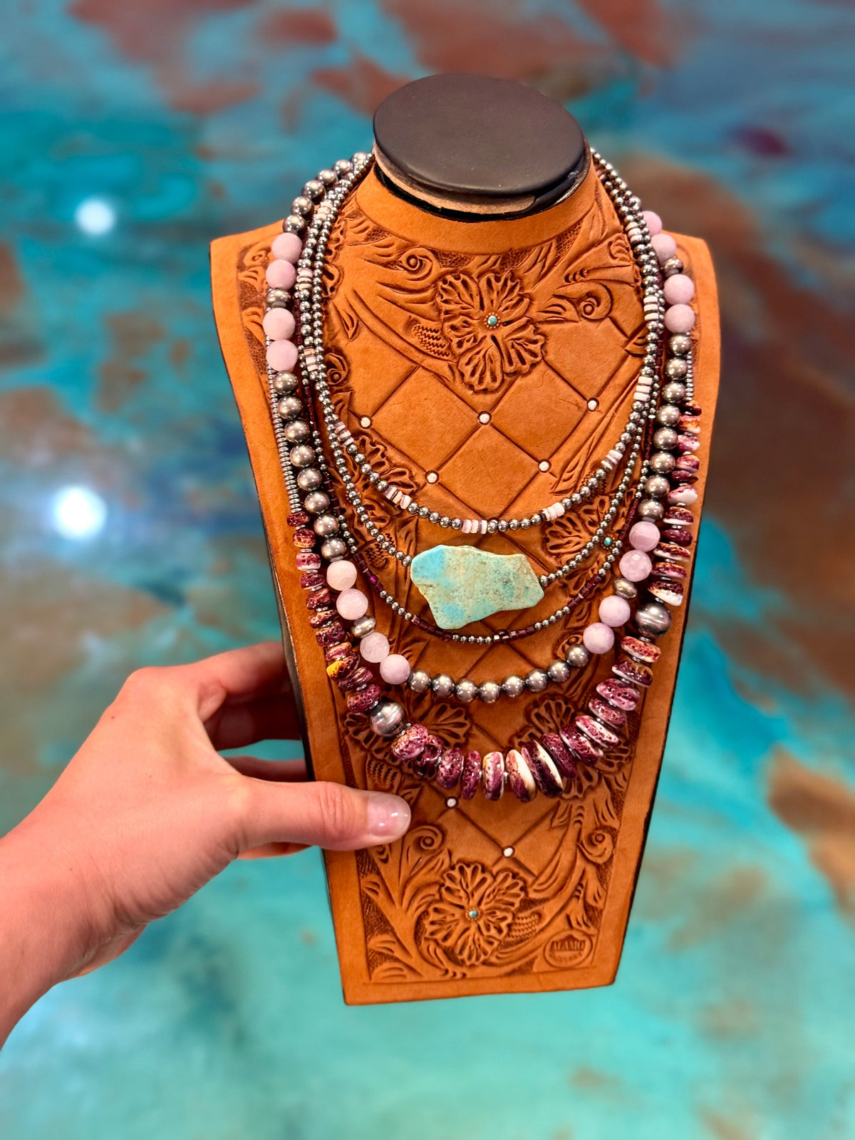 Wampum, Turquoise & Sterling Silver 5-Piece Necklace Stack