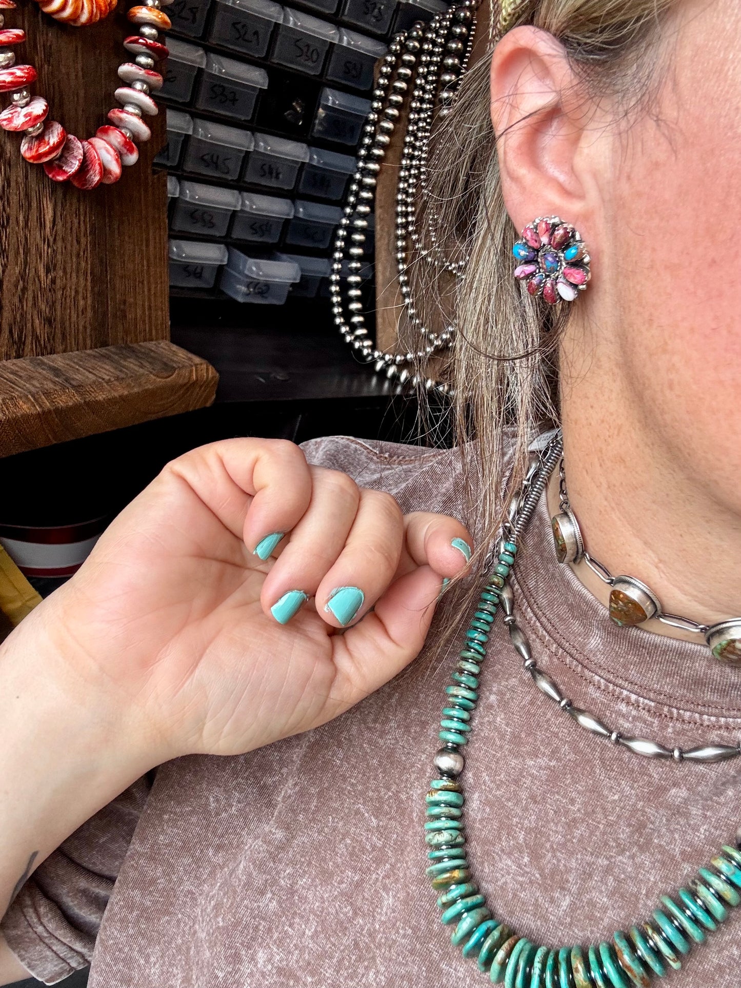 Handcrafted full cluster earrings featuring vibrant Pink Dahlia stones set in solid sterling silver. Stamped JW and made in the USA. Lightweight and unique. Curated by The Bijoux FAB.