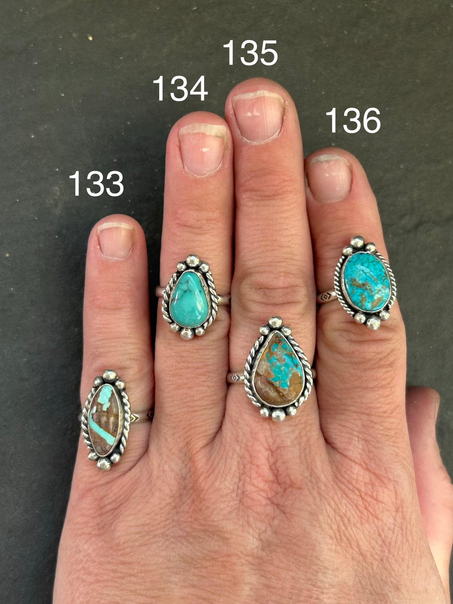 Sterling silver stamped stacking ring with Blue Ridge turquoise and Medicine Man eye pattern by Texas artist Jason Ogg