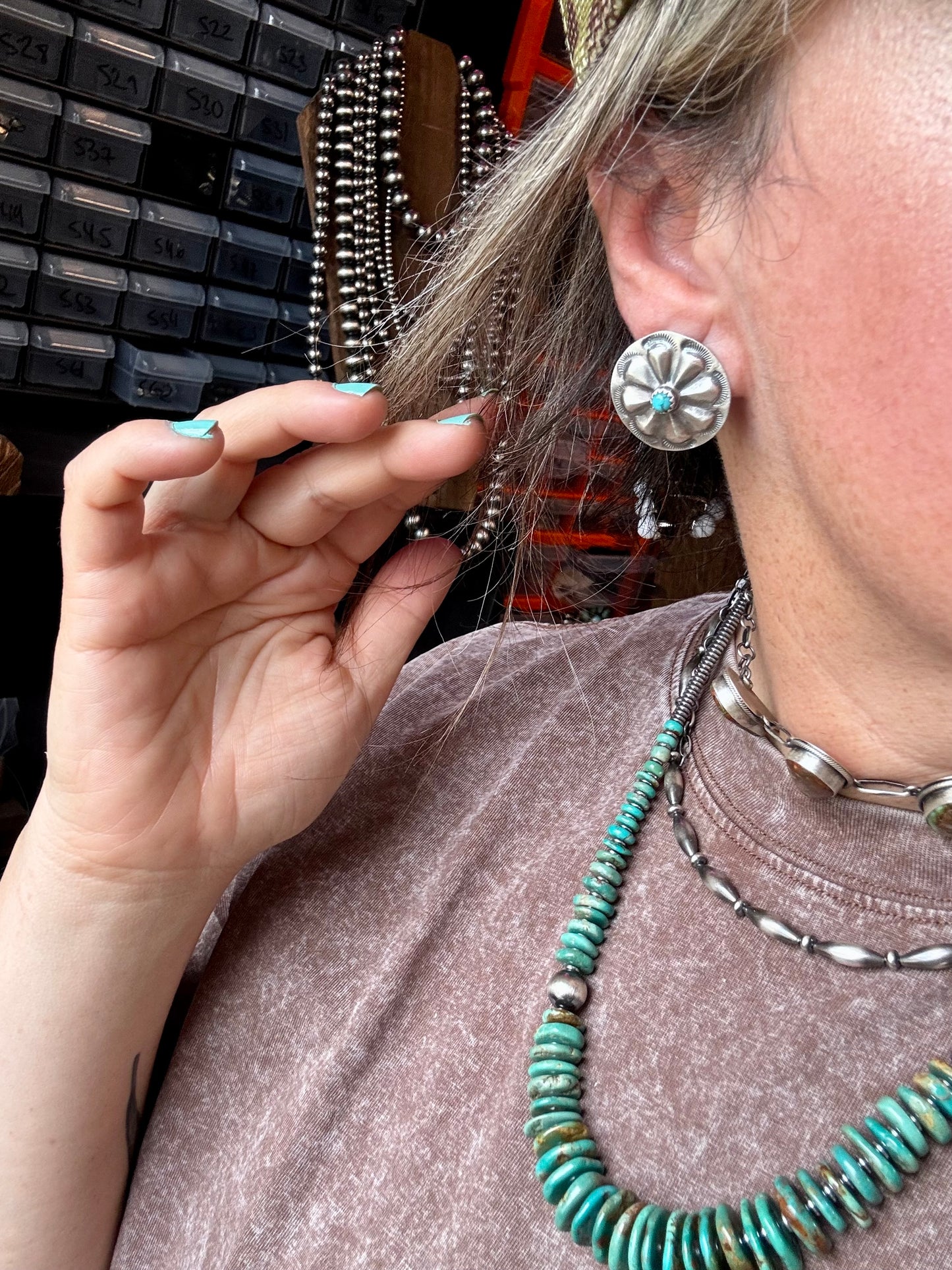 Classic stud earrings featuring genuine Kingman turquoise set in solid sterling silver with stamped backing. Handmade in the USA. Each stone is naturally unique. Curated by The Bijoux FAB.