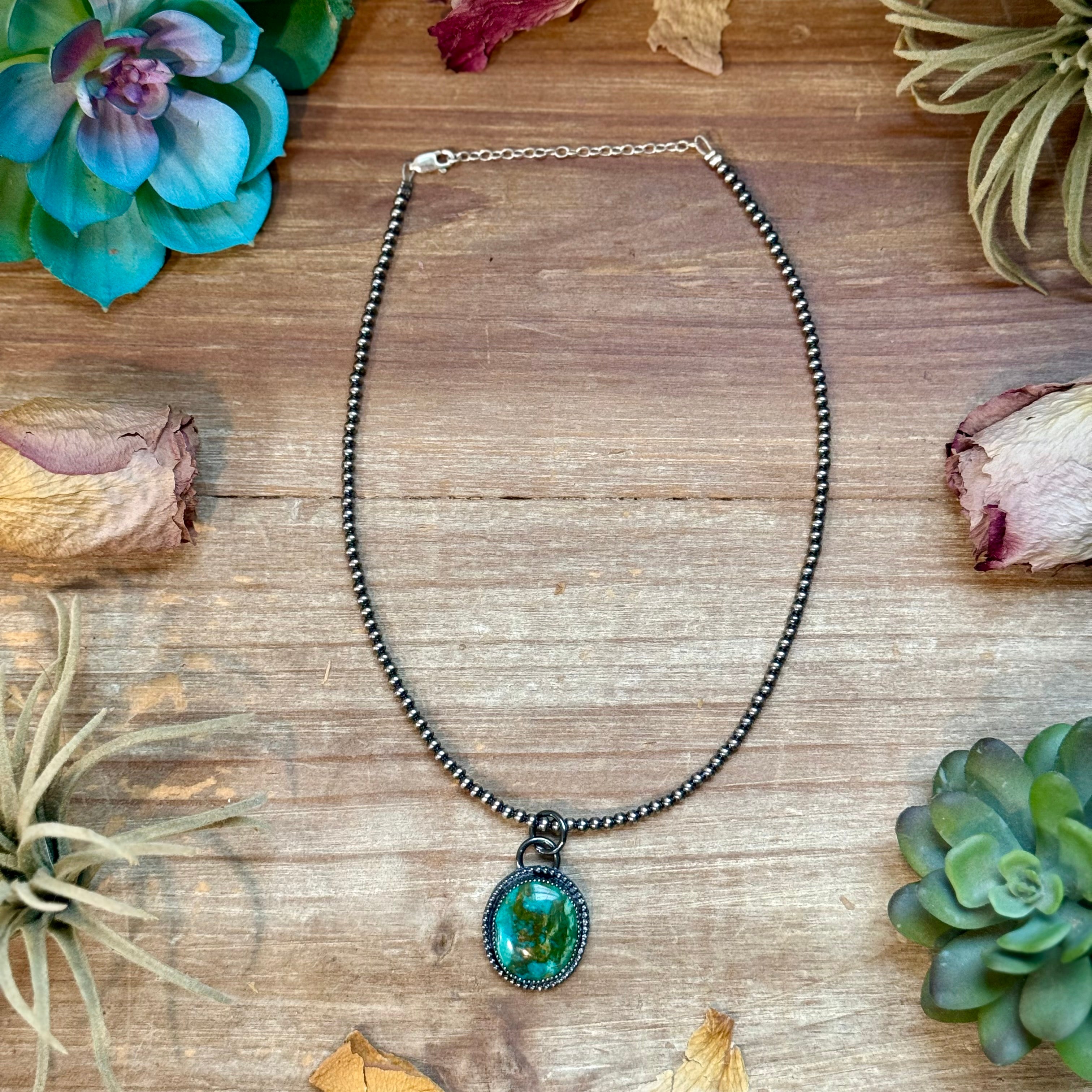 アクセサリー TOPFLY FREE Sterling Silver Pearl Necklace + MJ Green Turquoise Pendant