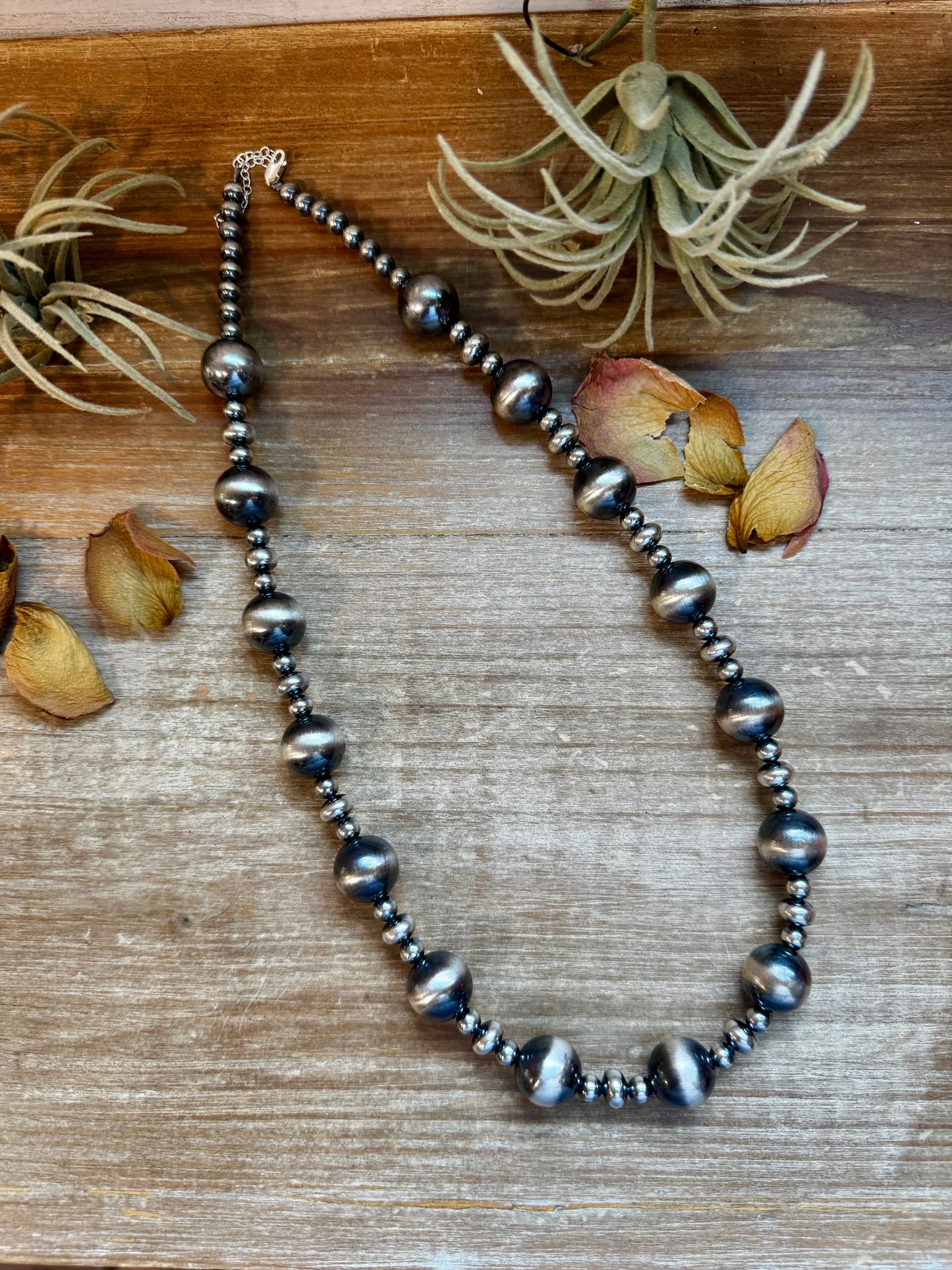 23" sterling silver pearl necklace with 6mm, 10mm, and 16mm graduated beads, handmade by The Bijoux FAB in the USA