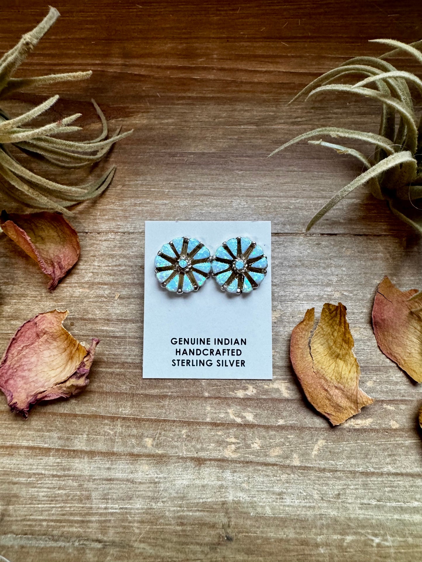Handcrafted small cluster earrings featuring glowing white opal stones set in solid sterling silver. Stamped SD and made in the USA. Lightweight and one of a kind. Curated by The Bijoux FAB.