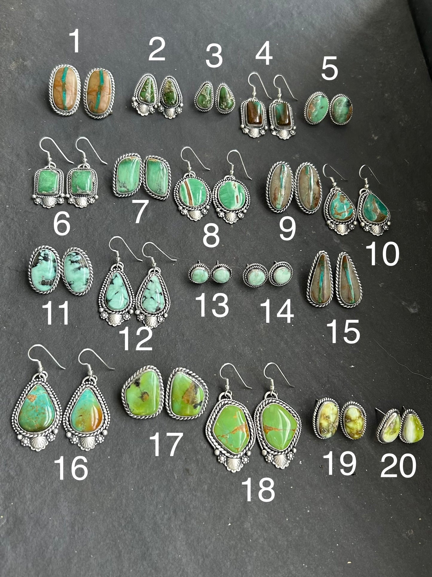 Sterling silver stud earrings with Sonoran turquoise by artist Jason Ogg