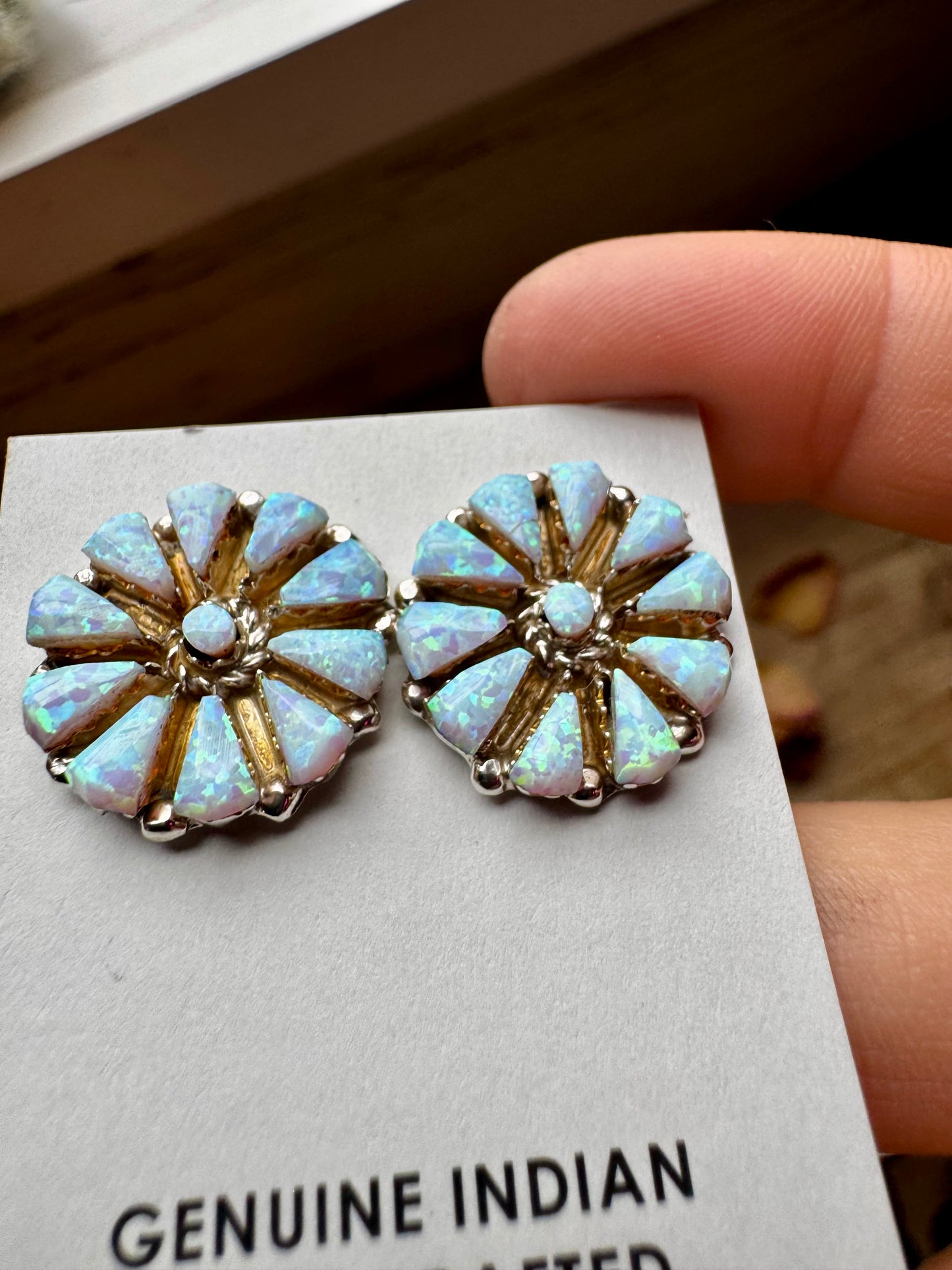 Handcrafted small cluster earrings featuring glowing white opal stones set in solid sterling silver. Stamped SD and made in the USA. Lightweight and one of a kind. Curated by The Bijoux FAB.