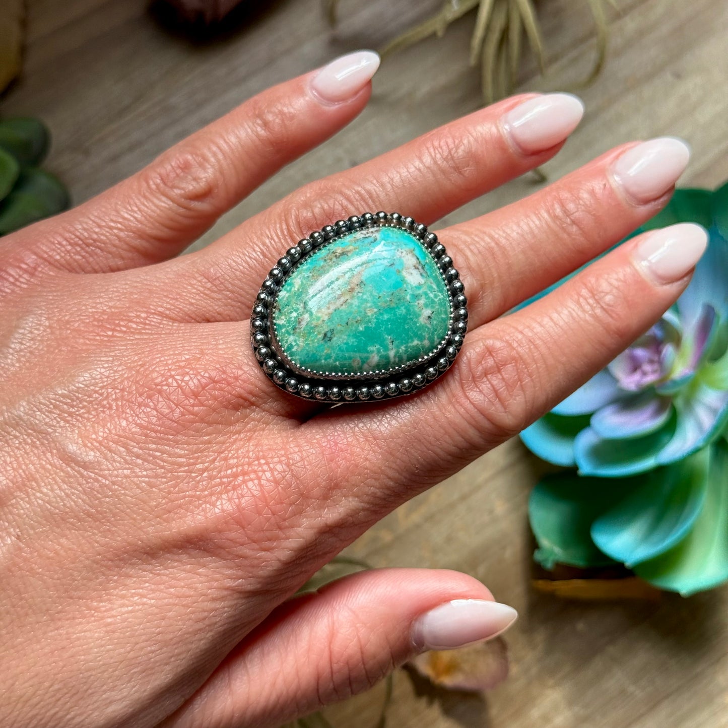 MJ Turquoise Ring – Sterling Silver Adjustable Band