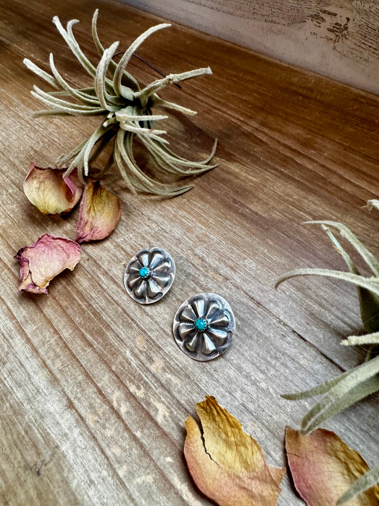 Classic stud earrings featuring genuine Kingman turquoise set in solid sterling silver with stamped backing. Handmade in the USA. Each stone is naturally unique. Curated by The Bijoux FAB.