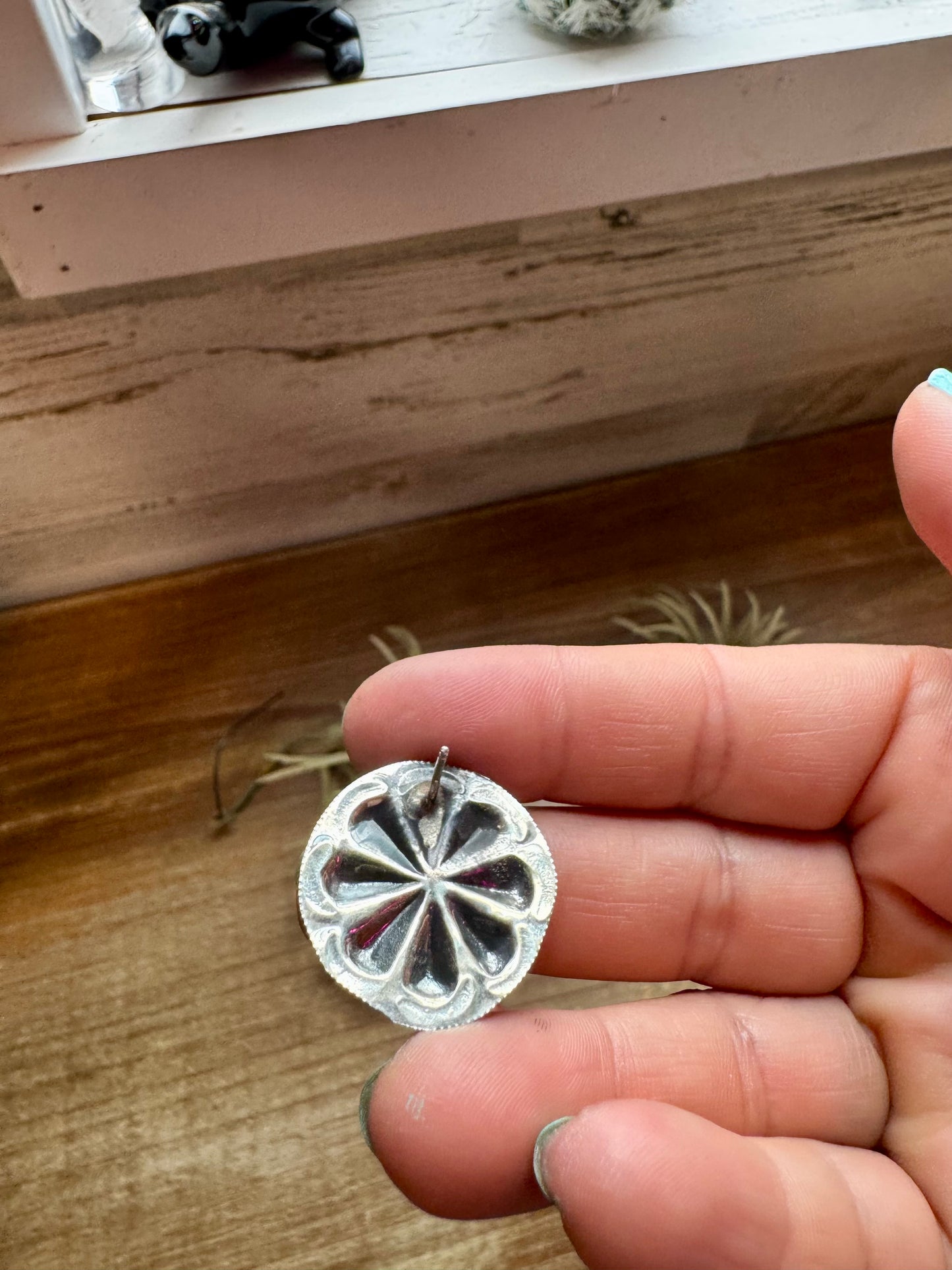 Handcrafted sterling silver concho stud earrings with traditional western stamping and stud backing. Stamped STERLING and made in the USA. Lightweight and easy to wear. Curated by The Bijoux FAB.