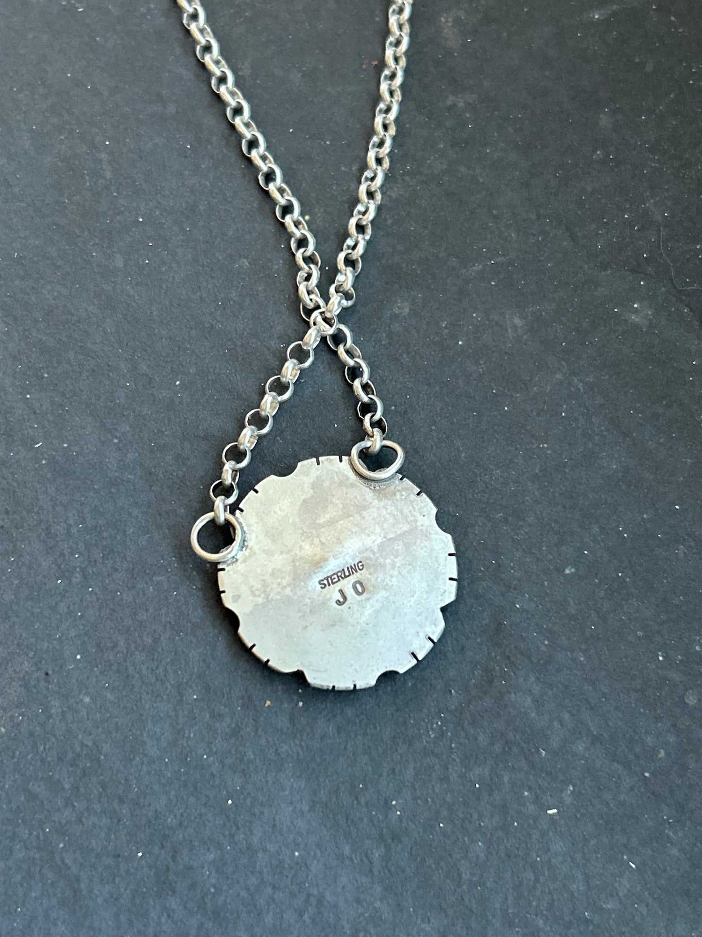 Sterling Silver Buffalo Nickel Necklace – Filed Frame Border – 18” Fixed Chain – Artist Jason Ogg