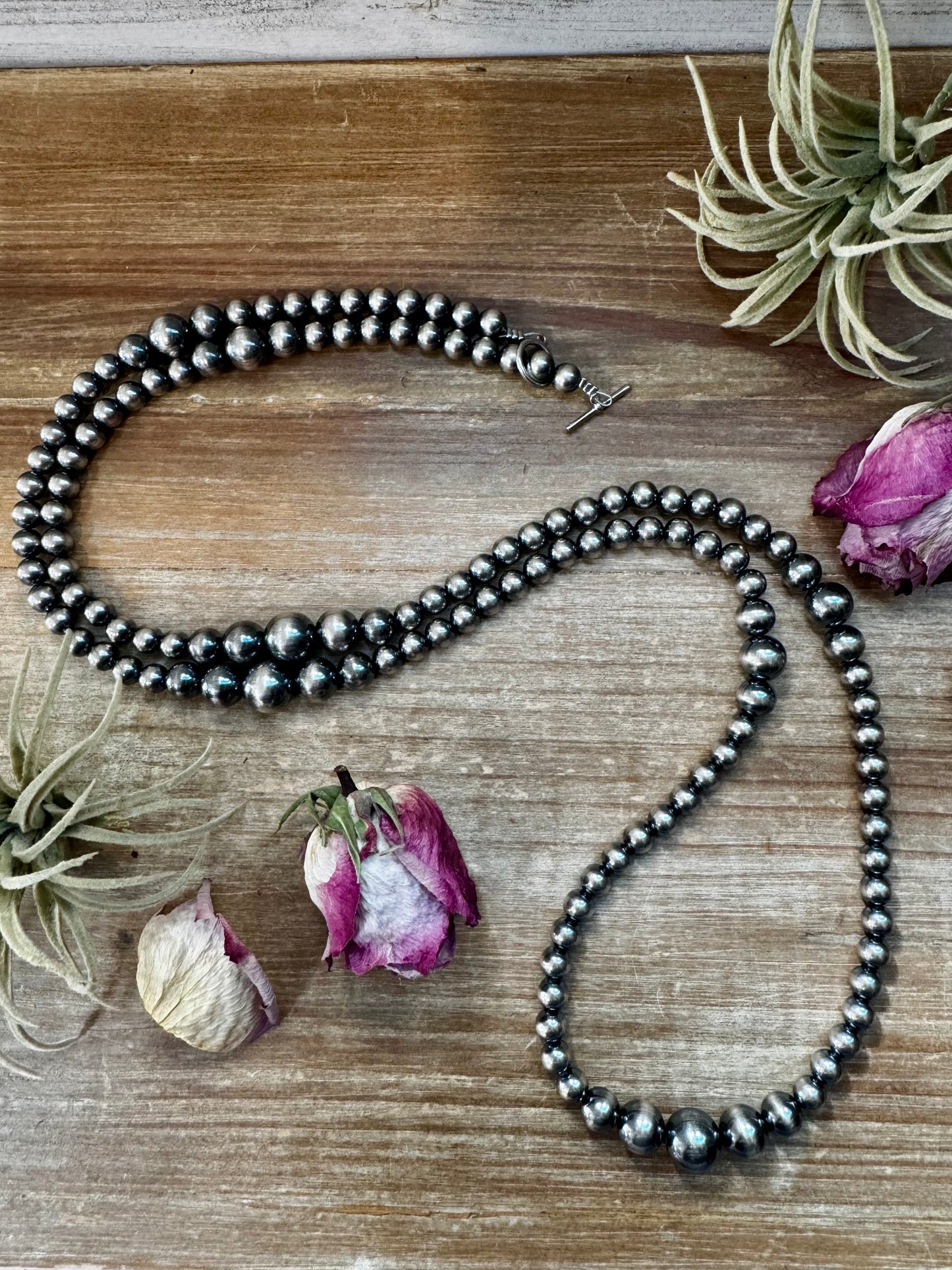 46.5-inch graduated sterling silver pearl necklace from 8mm to 14mm, handmade by The Bijoux FAB in the USA, NFR Collection