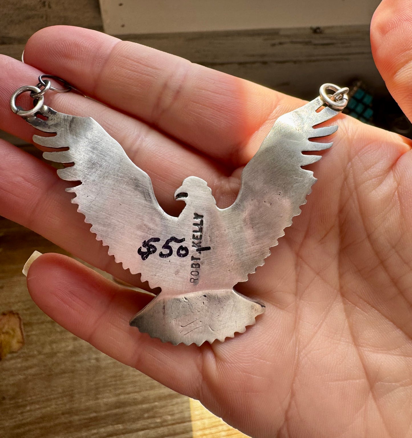 One-of-a-Kind Eagle Necklace with Turquoise – Rob T. Kelly, Native Made