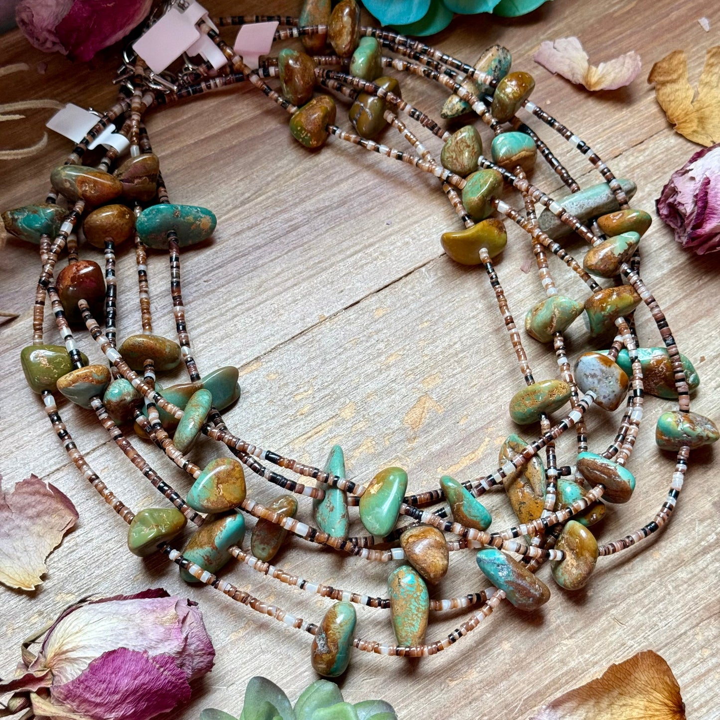 22” Dark Shell & Turquoise Nugget Necklace