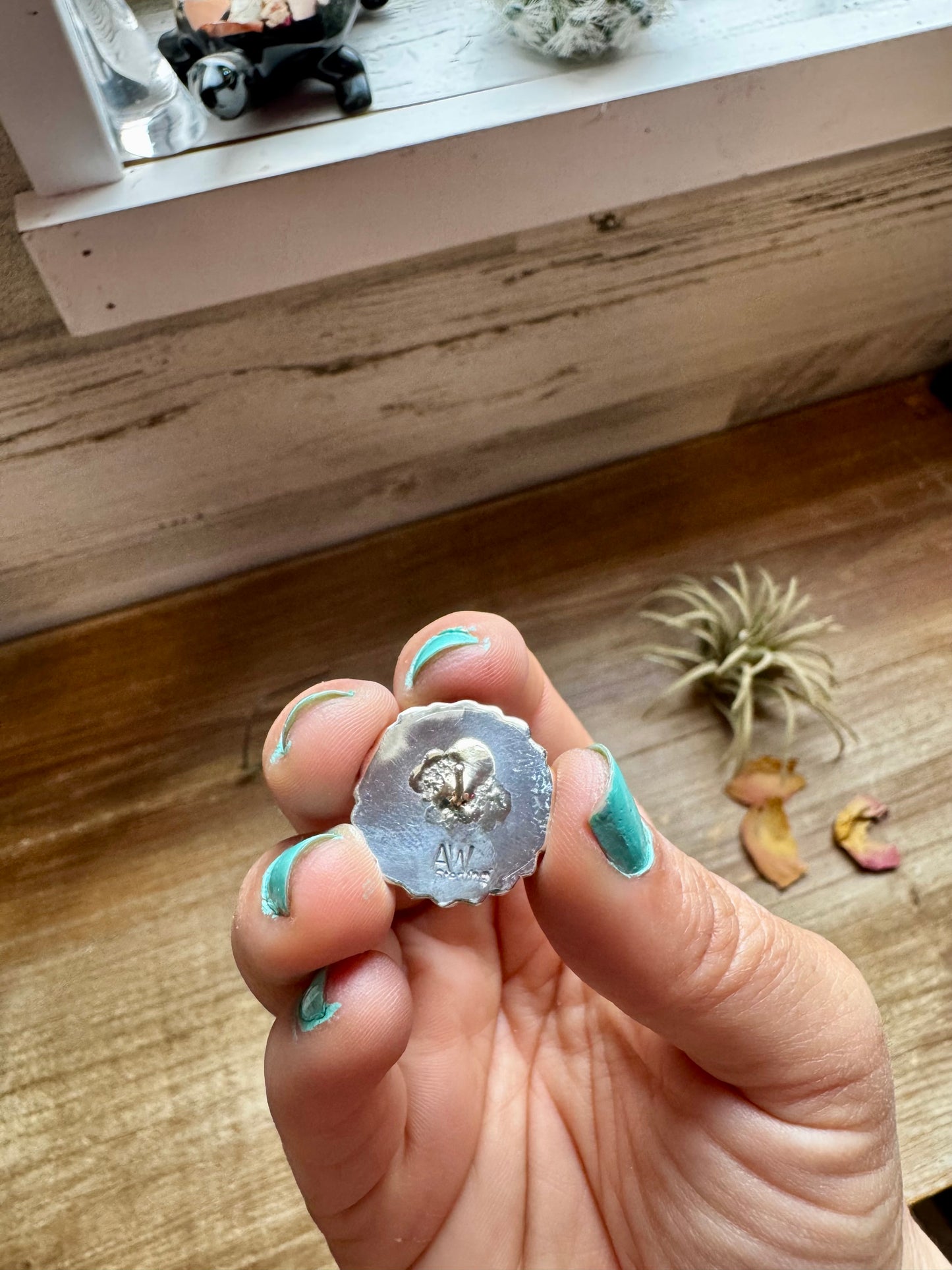 Handcrafted sterling silver cluster earrings featuring deep pink opal stones in a bold design. Stamped AN (believed to be). Made in the USA. One-of-a-kind and curated by The Bijoux FAB.
