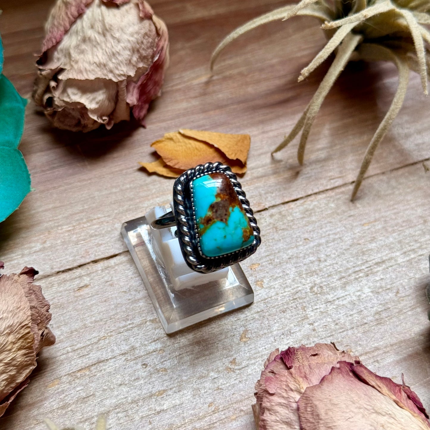 MJ Trapezoid Blue Turquoise Adjustable Sterling Silver Ring