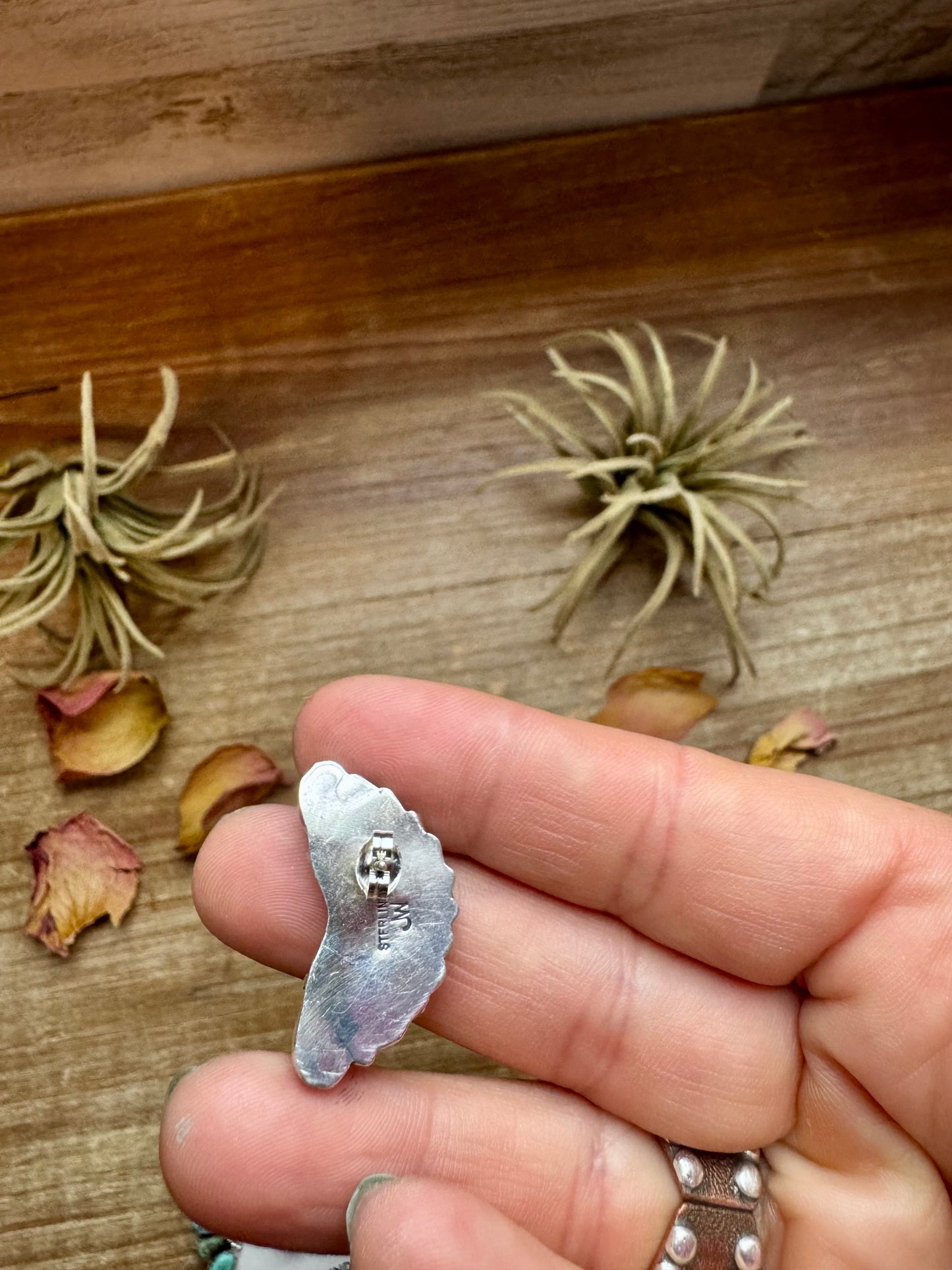 Handcrafted turquoise half cluster earrings made with genuine turquoise stones and solid sterling silver. Stamped LW. Each pair has unique color and pattern variations. Made in the USA and curated by The Bijoux FAB.