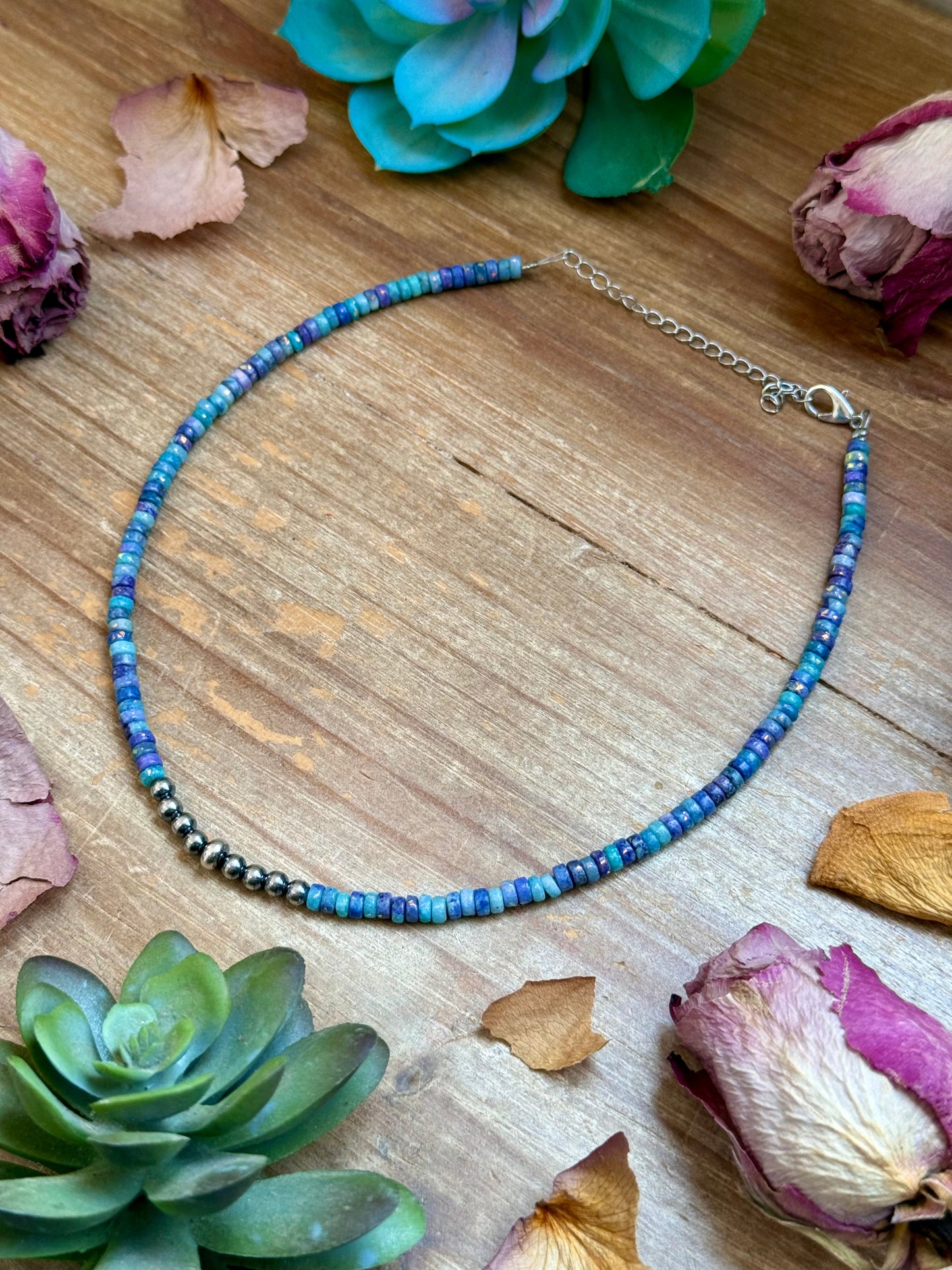 Sterling Silver Pearls choker and Purple Dolomite Heishi